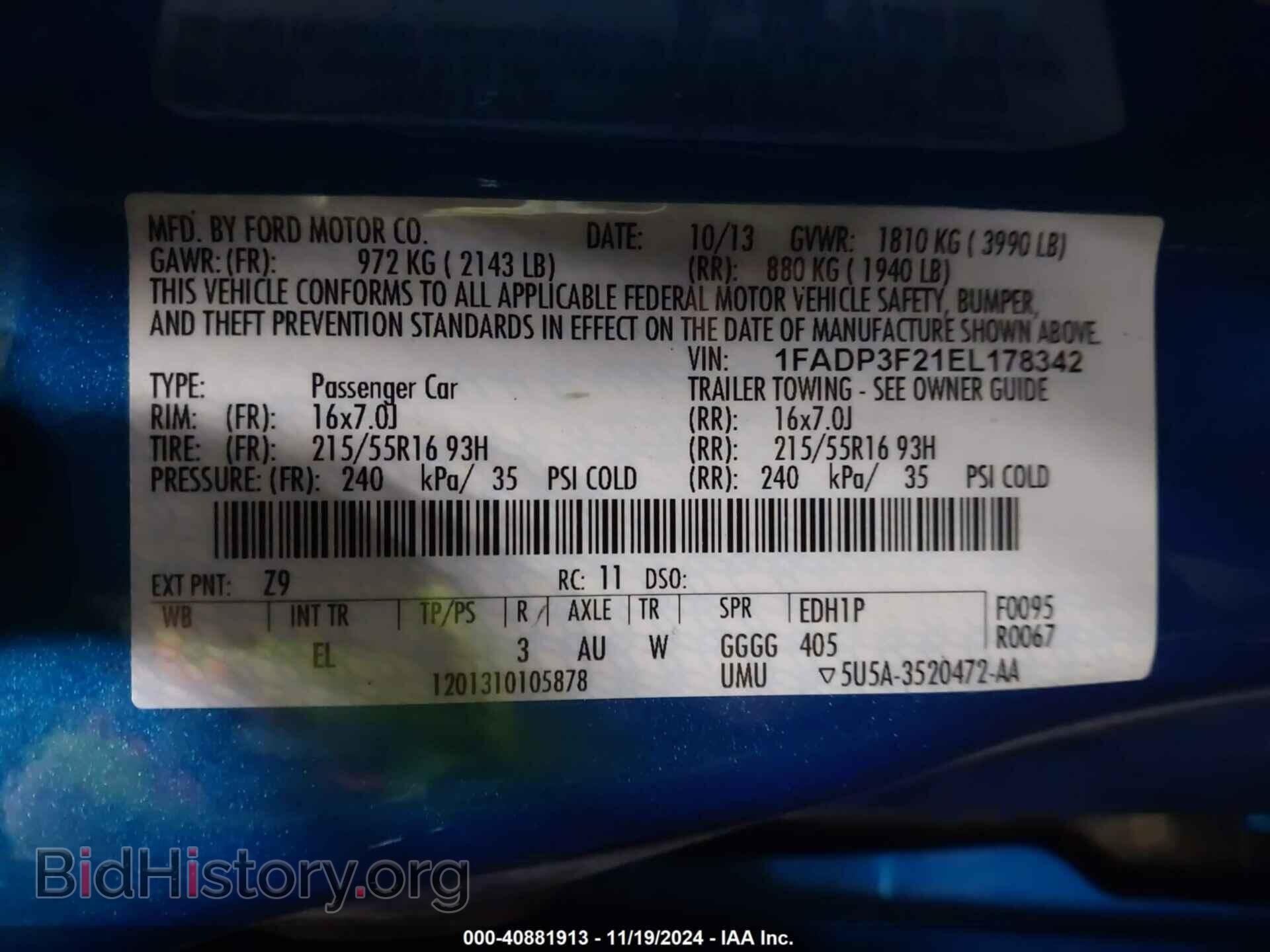 2014 FORD FOCUS - VIN: 1FADP3F21EL178342 - Фото 9