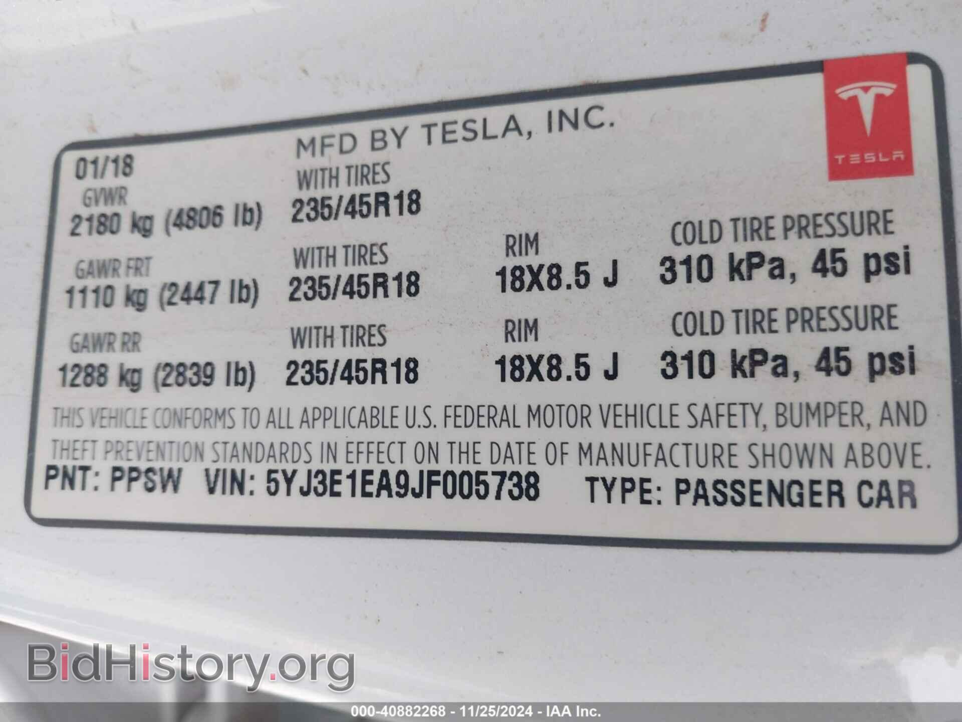 2018 TESLA MODEL 3 - VIN: 5YJ3E1EA9JF005738 - Photo 9