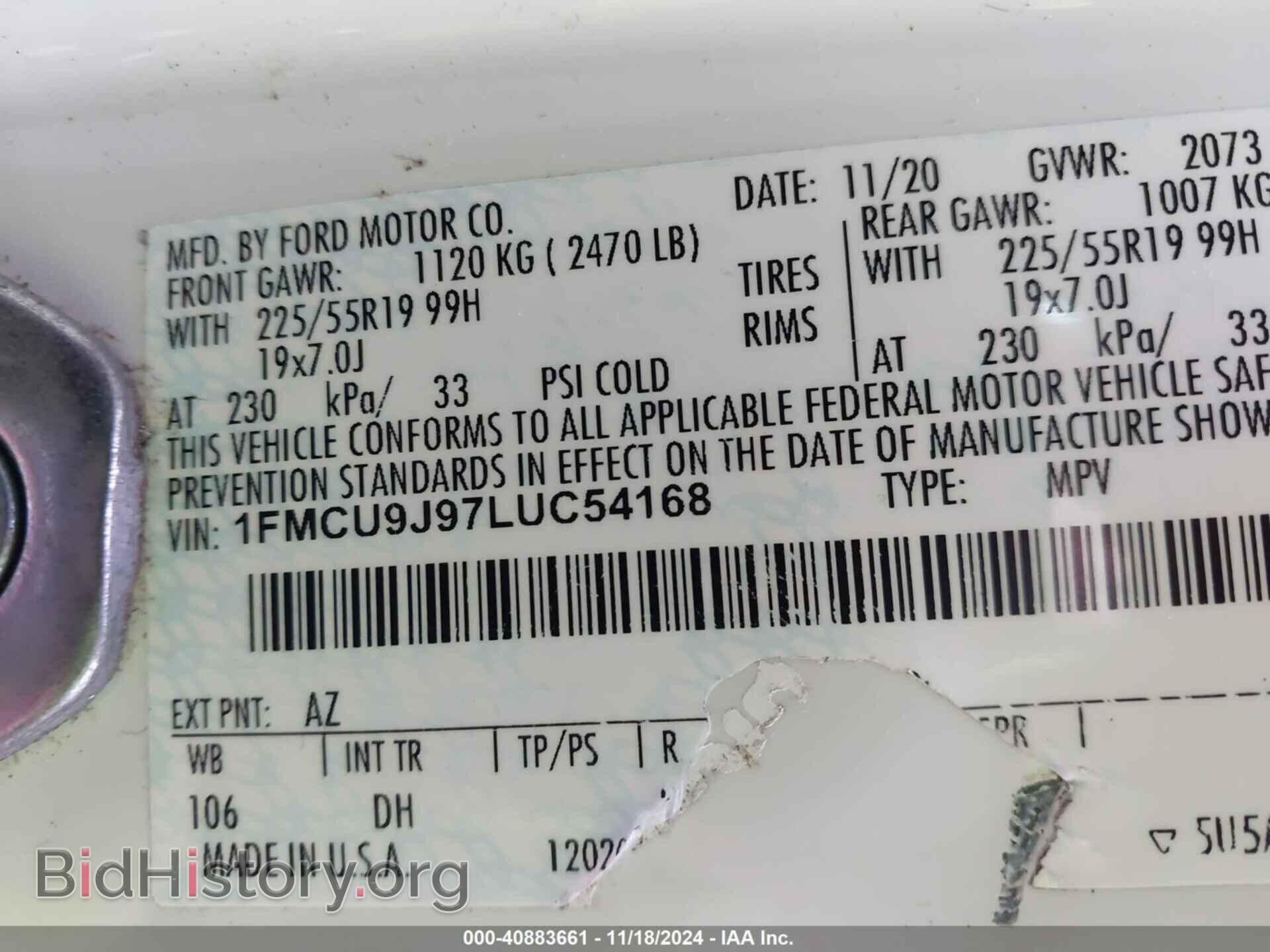 2020 FORD ESCAPE - VIN: 1FMCU9J97LUC54168 - Фото 9