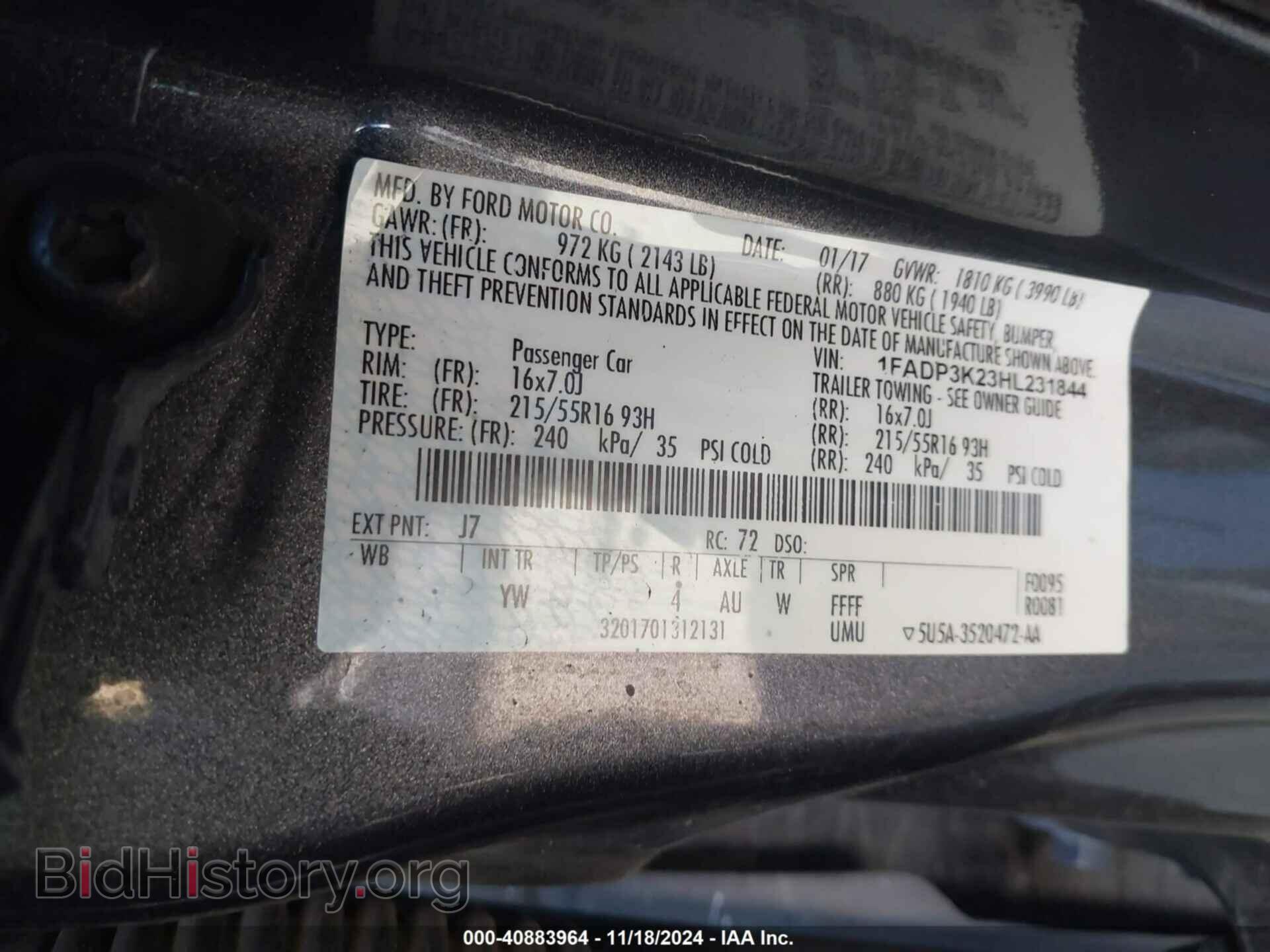 2017 FORD FOCUS - VIN: 1FADP3K23HL231844 - Фото 9