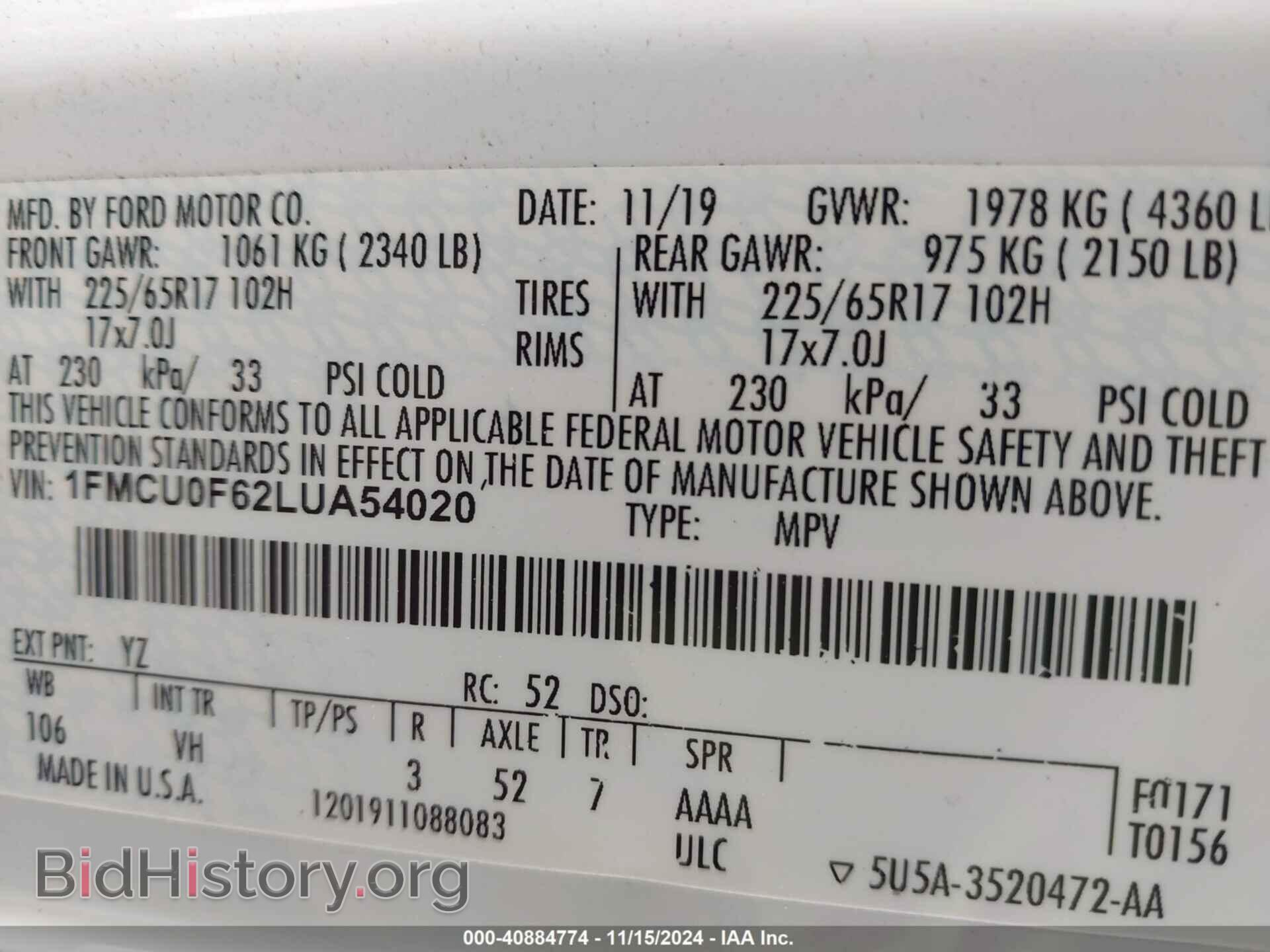 2020 FORD ESCAPE - VIN: 1FMCU0F62LUA54020 - Photo 9