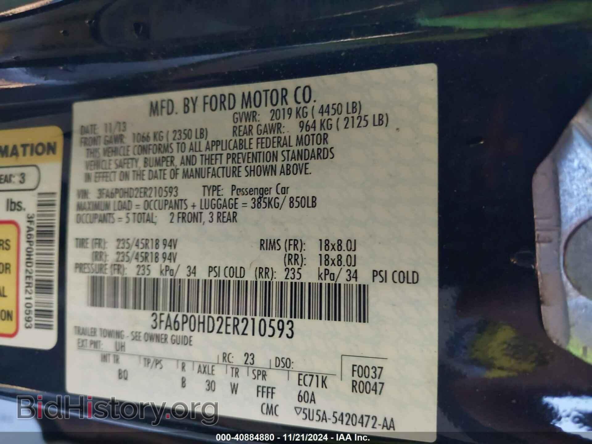 2014 FORD FUSION - VIN: 3FA6P0HD2ER210593 - Photo 9