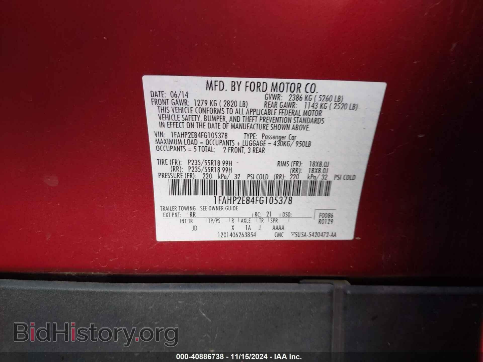 2015 FORD TAURUS - VIN: 1FAHP2E84FG105378 - Photo 9