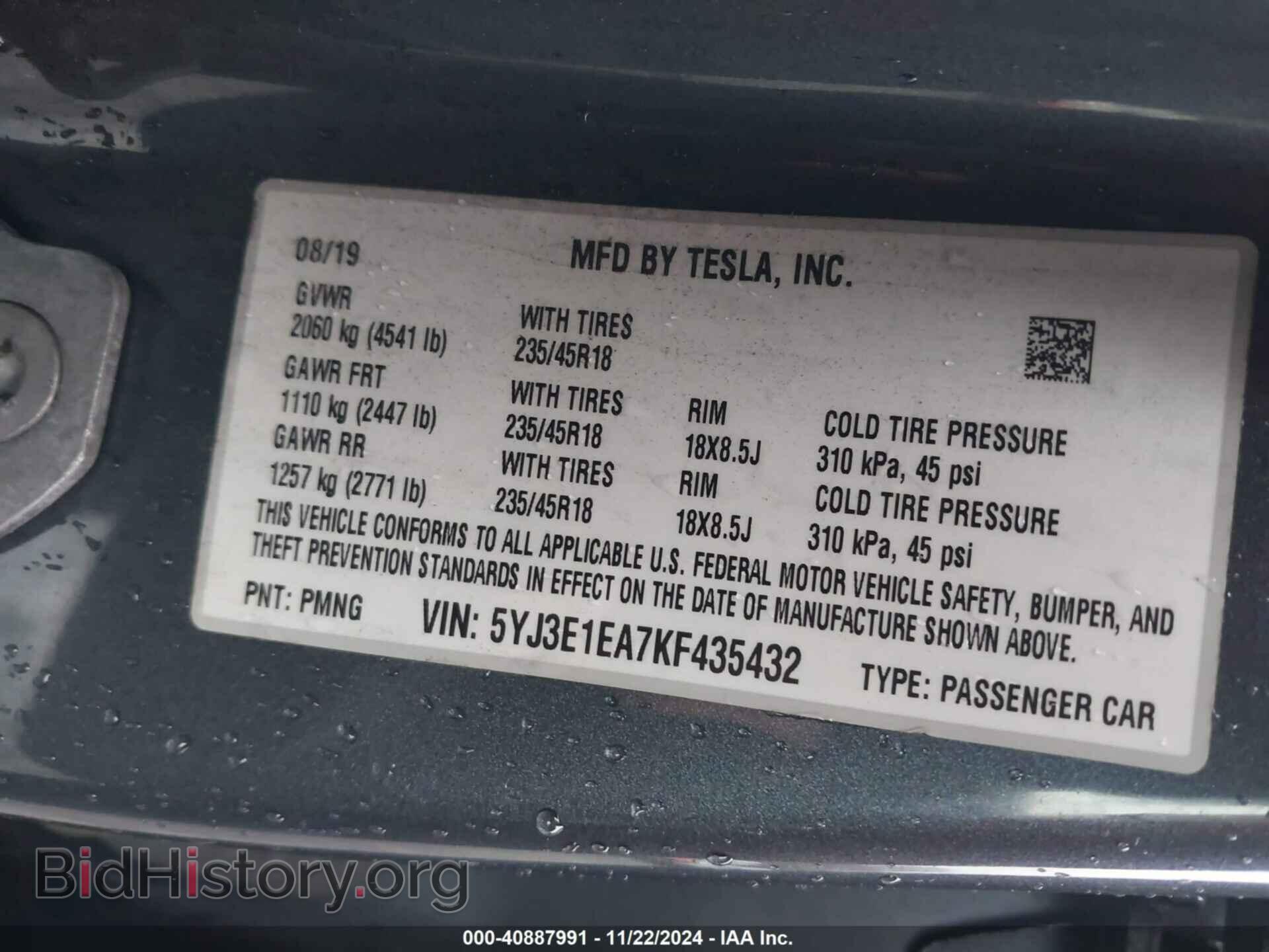 2019 TESLA MODEL 3 - VIN: 5YJ3E1EA7KF435432 - Photo 9