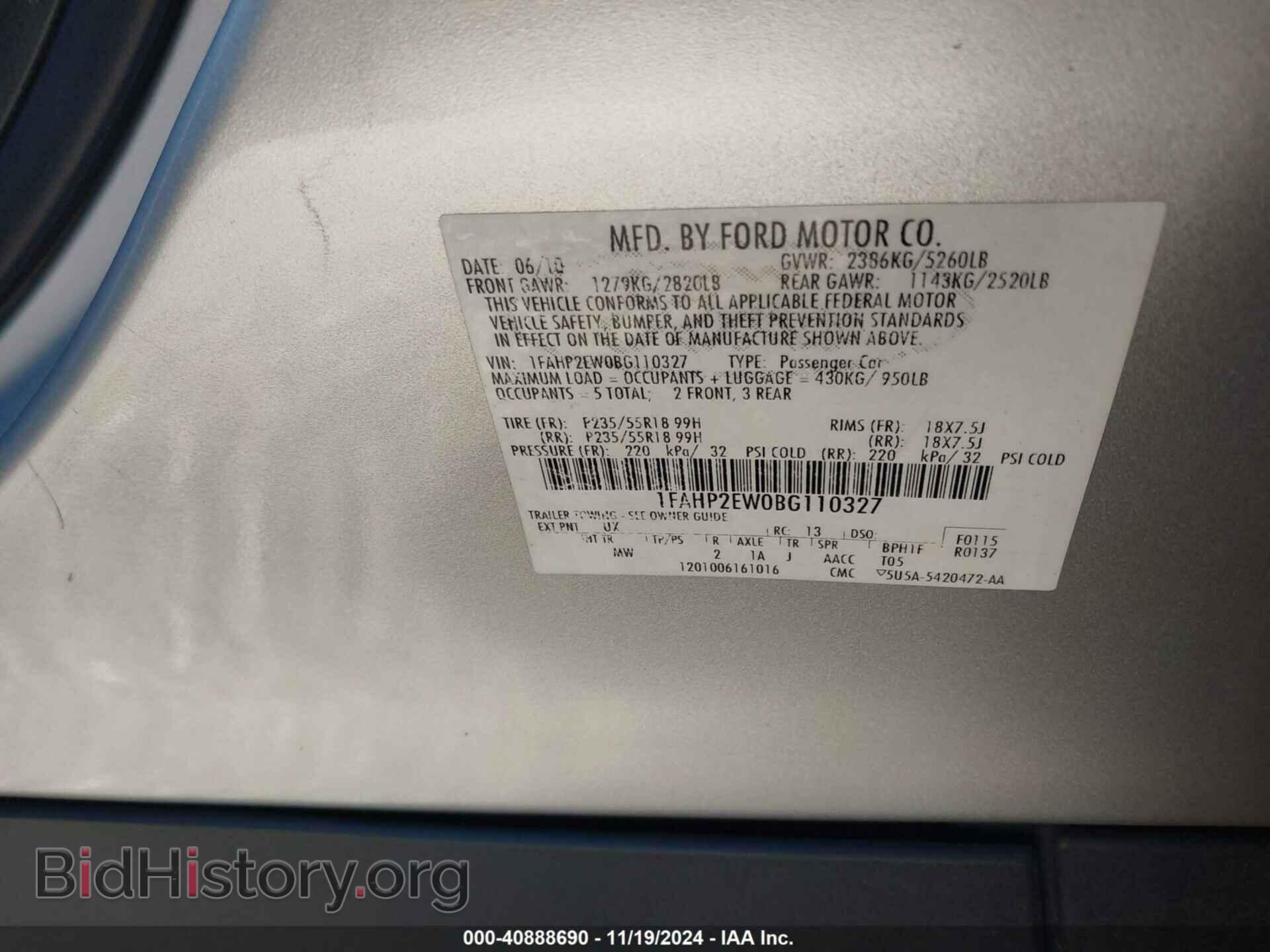 2011 FORD TAURUS - VIN: 1FAHP2EW0BG110327 - Фото 9