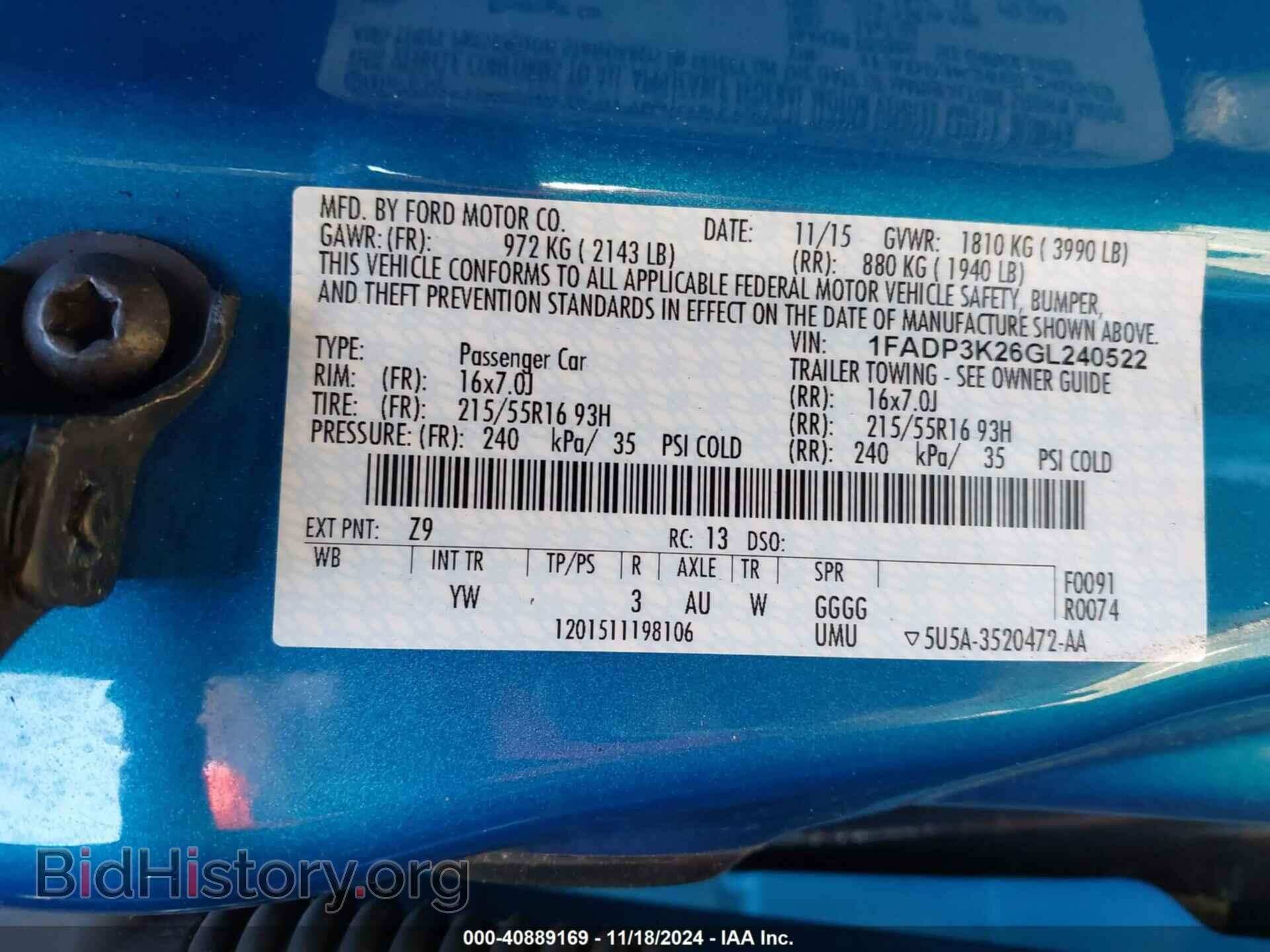 2016 FORD FOCUS - VIN: 1FADP3K26GL240522 - Фото 9
