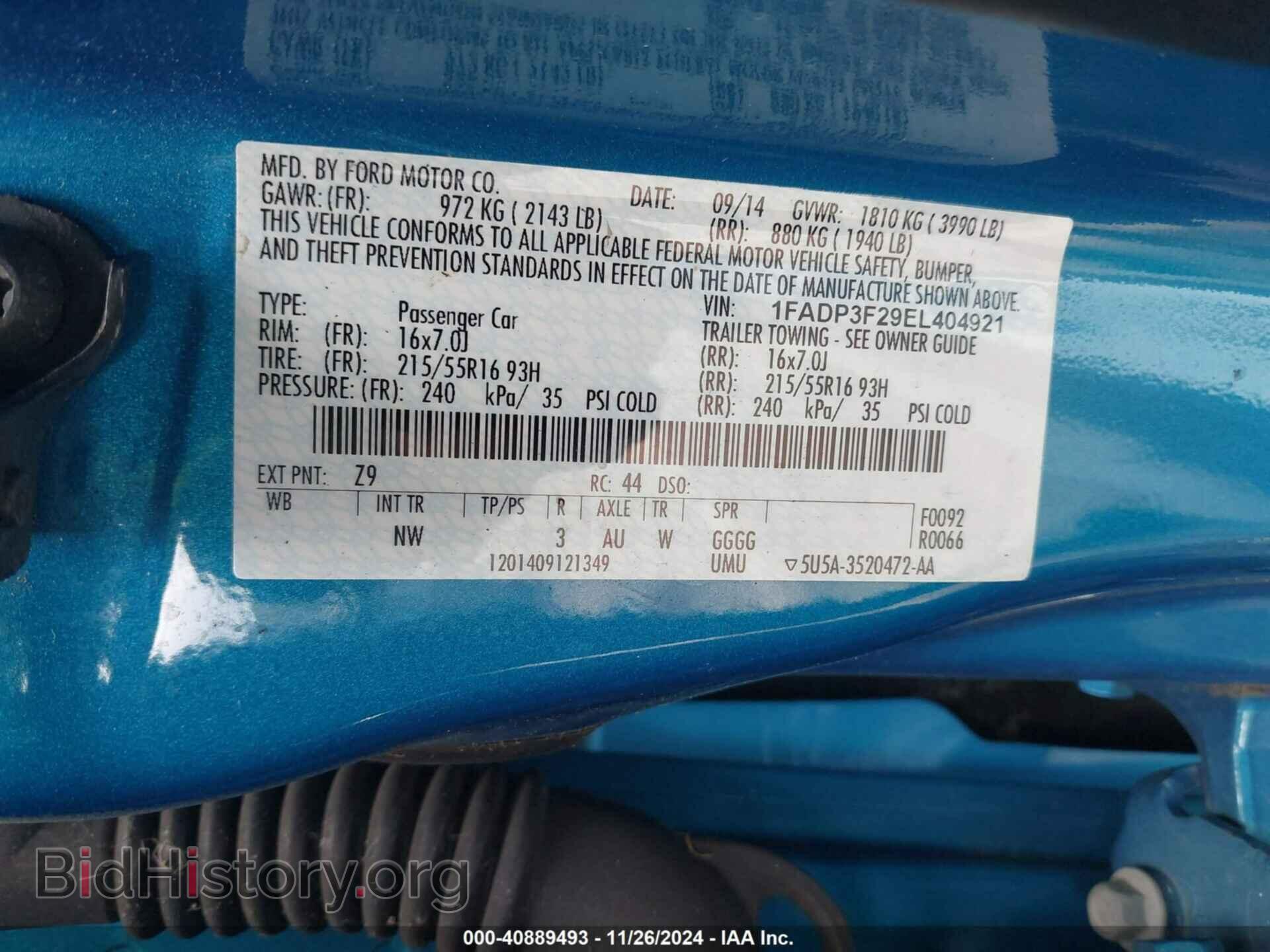 2014 FORD FOCUS - VIN: 1FADP3F29EL404921 - Фото 9