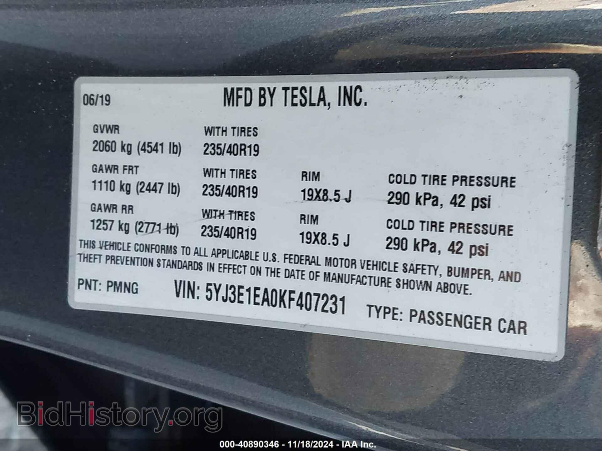 2019 TESLA MODEL 3 - VIN: 5YJ3E1EA0KF407231 - Photo 9
