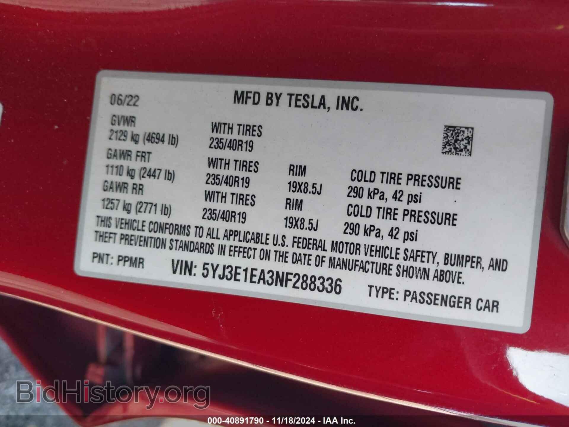 2022 TESLA MODEL 3 - VIN: 5YJ3E1EA3NF288336 - Фото 9