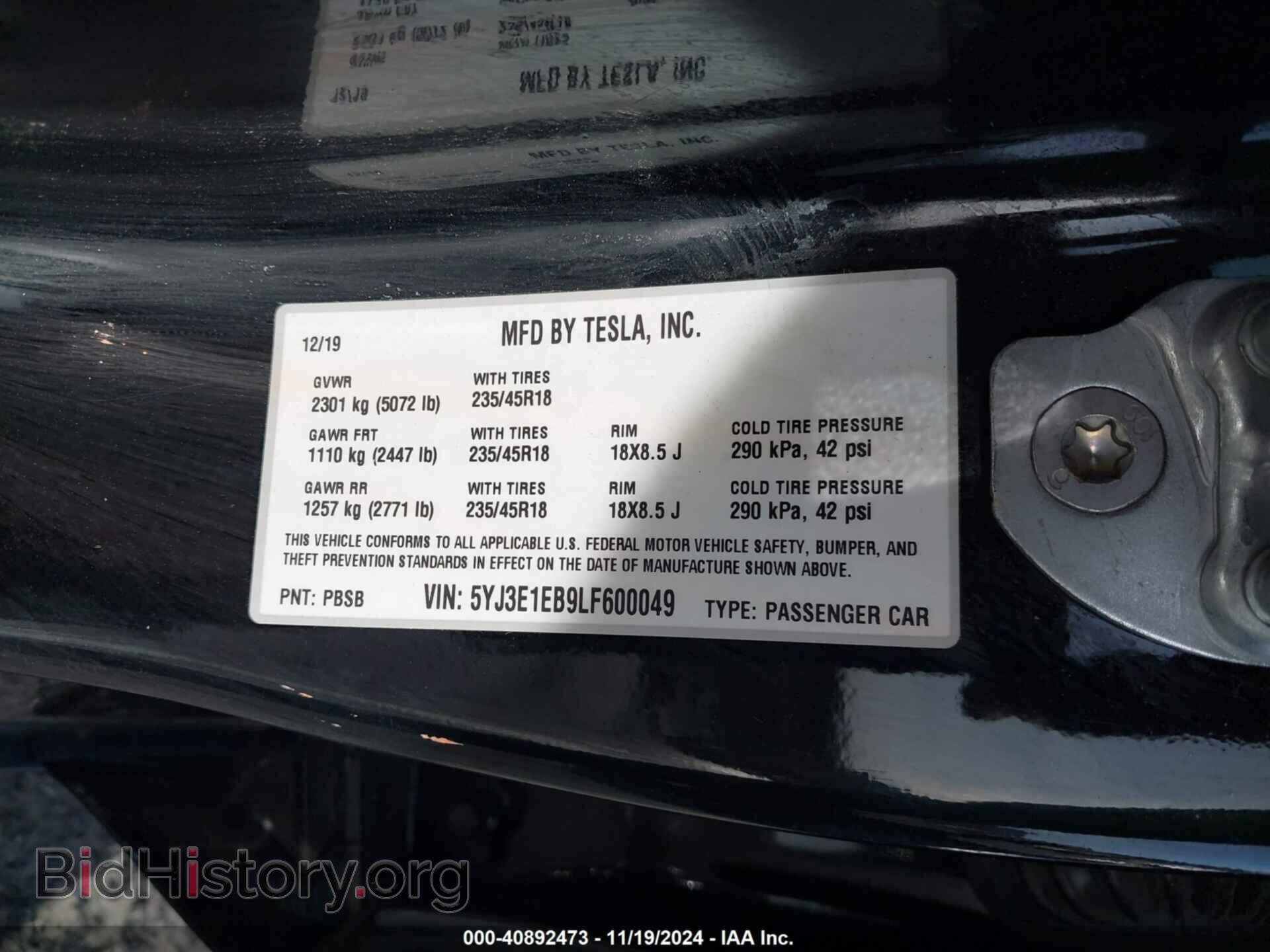 2020 TESLA MODEL 3 - VIN: 5YJ3E1EB9LF600049 - Фото 9