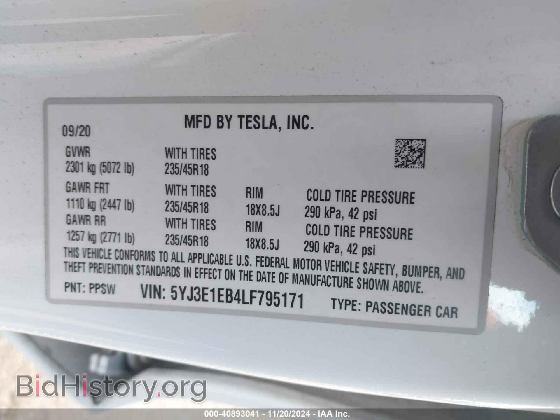 2020 TESLA MODEL 3 - VIN: 5YJ3E1EB4LF795171 - Фото 9