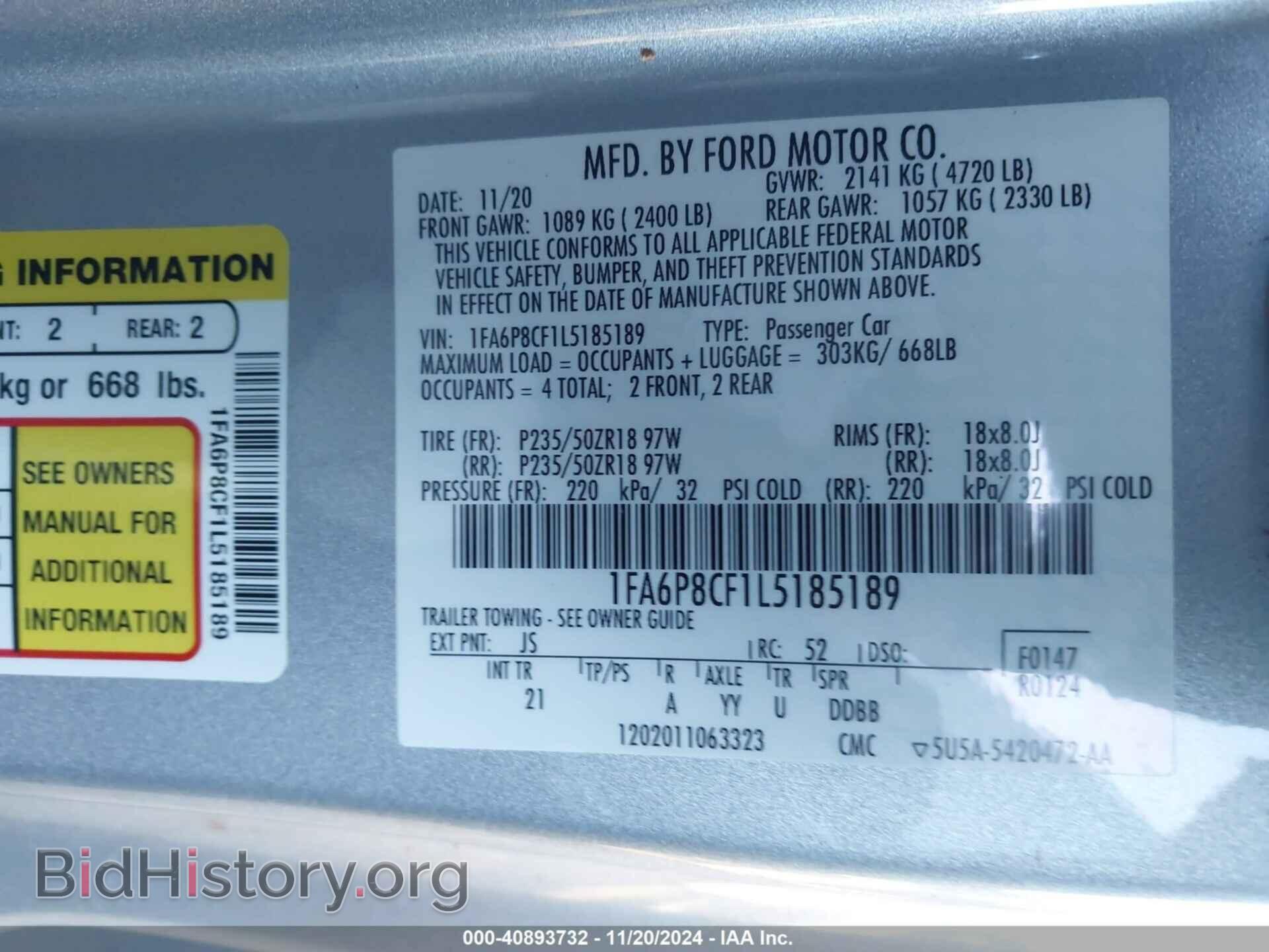 2020 FORD MUSTANG - VIN: 1FA6P8CF1L5185189 - Фото 9