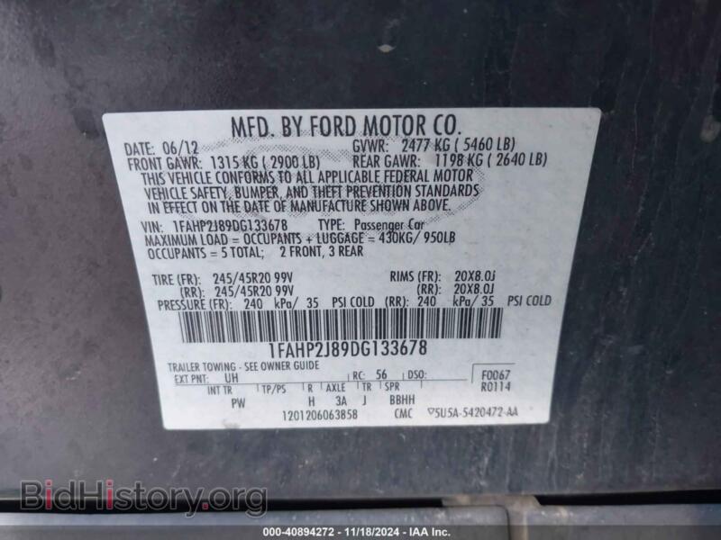 2013 Ford TAURUS (VIN 1FAHP2J89DG133678) — photo 9 of 16