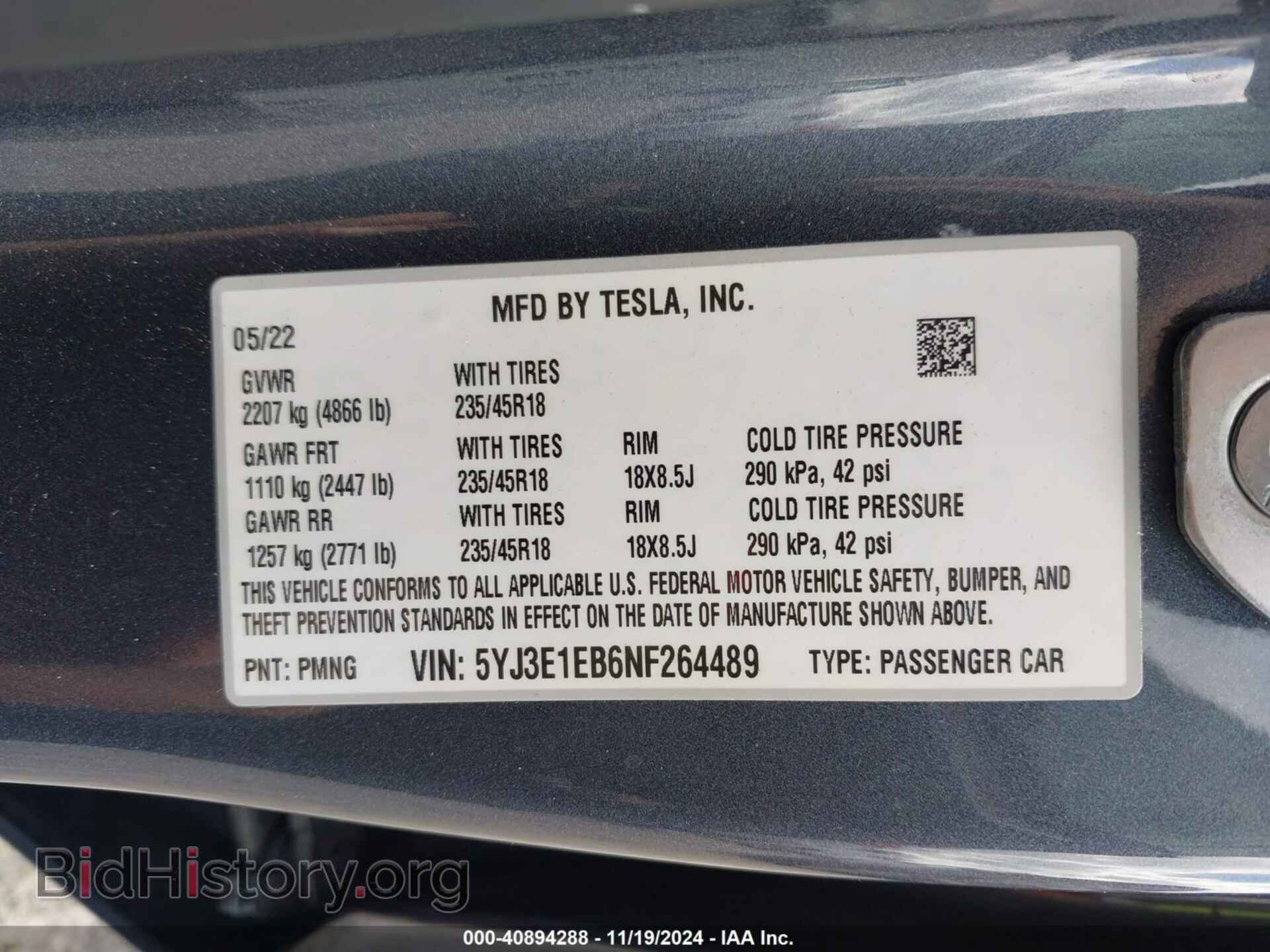 2022 TESLA MODEL 3 - VIN: 5YJ3E1EB6NF264489 - Фото 9