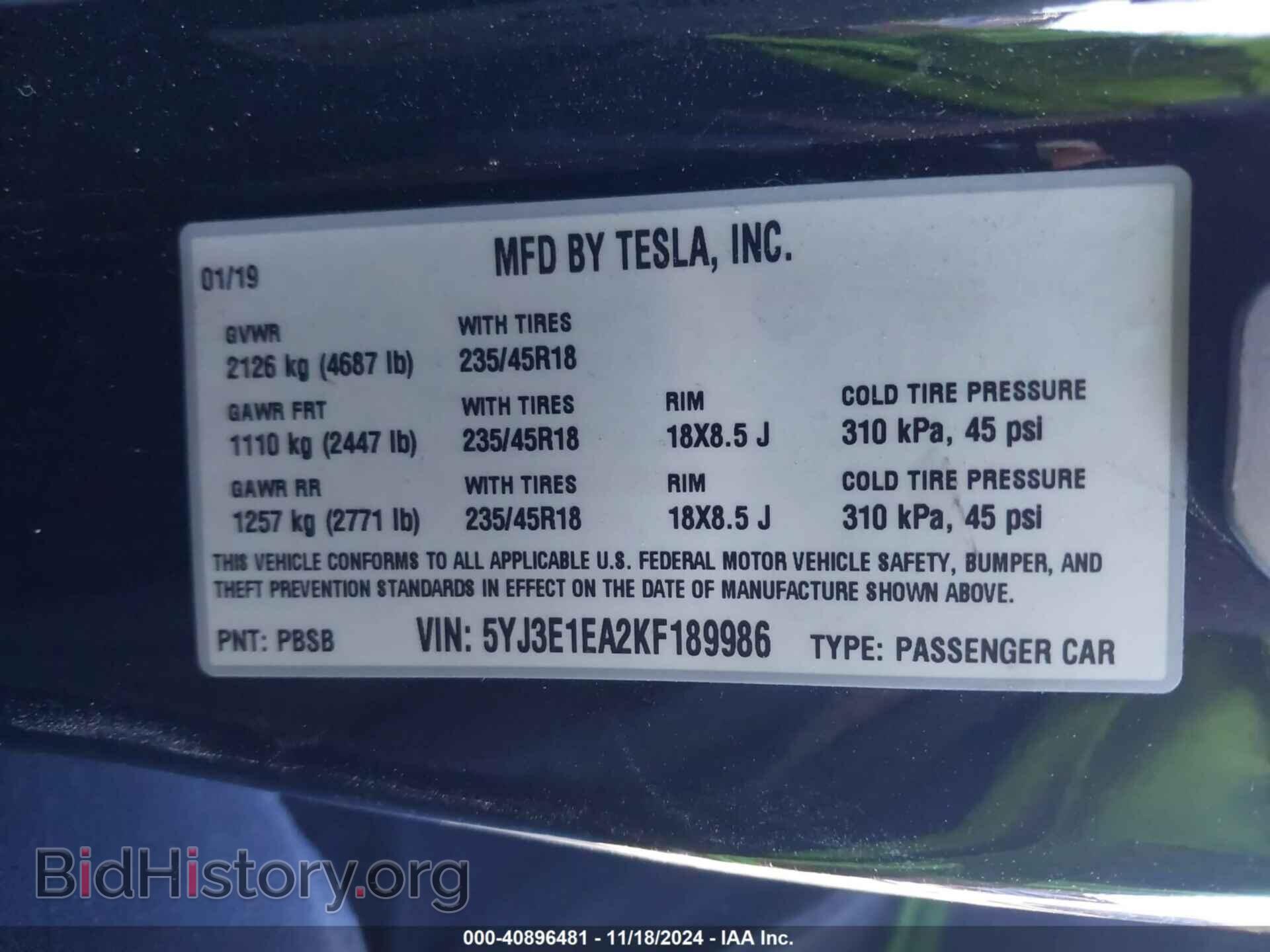 2019 TESLA MODEL 3 - VIN: 5YJ3E1EA2KF189986 - Photo 9