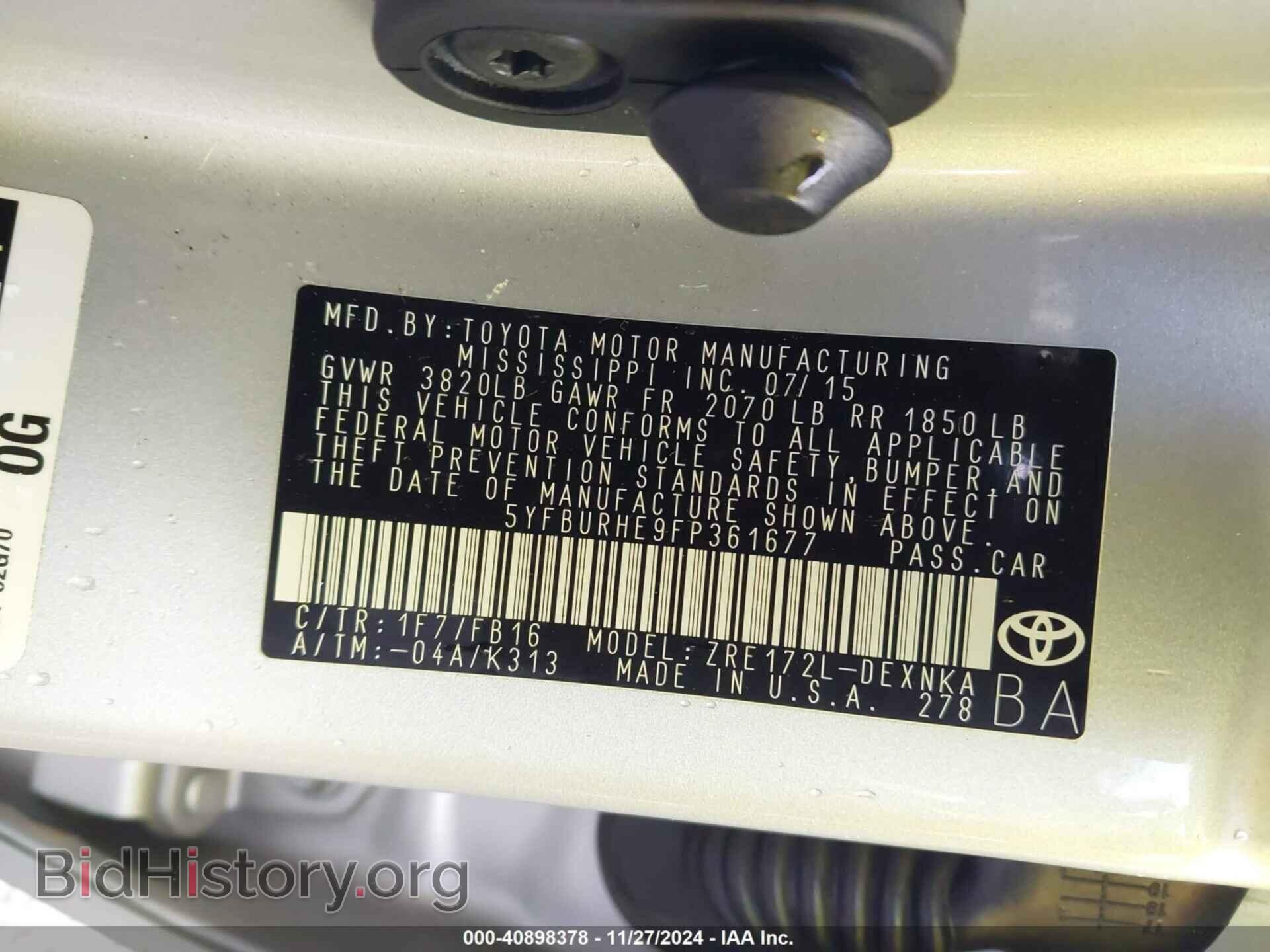 2015 TOYOTA COROLLA - VIN: 5YFBURHE9FP361677 - Фото 9