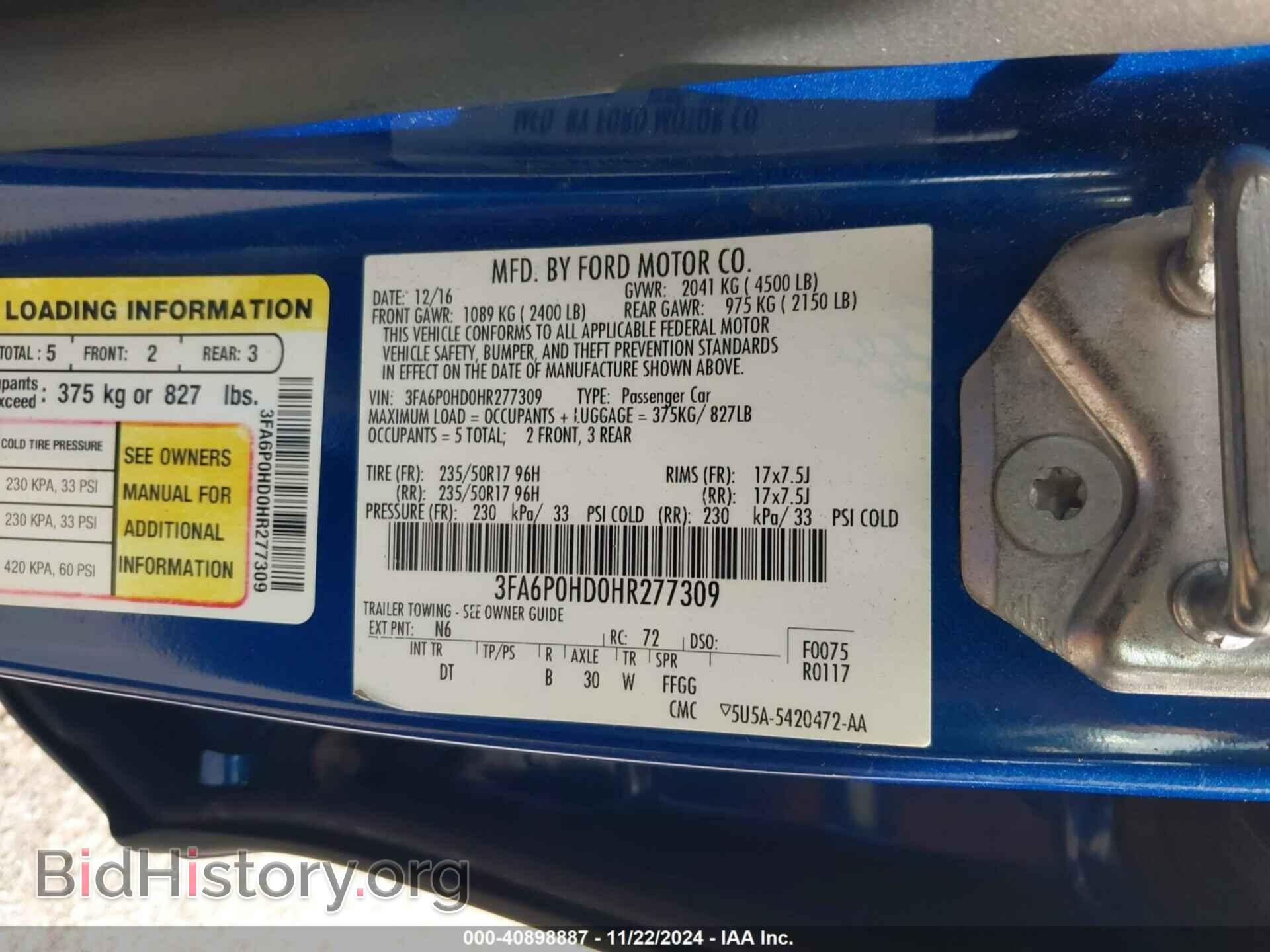 2017 FORD FUSION - VIN: 3FA6P0HD0HR277309 - Фото 9