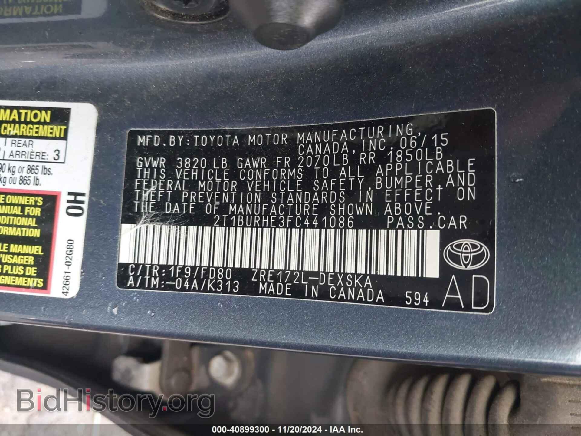 2015 TOYOTA COROLLA - VIN: 2T1BURHE3FC441086 - Фото 9