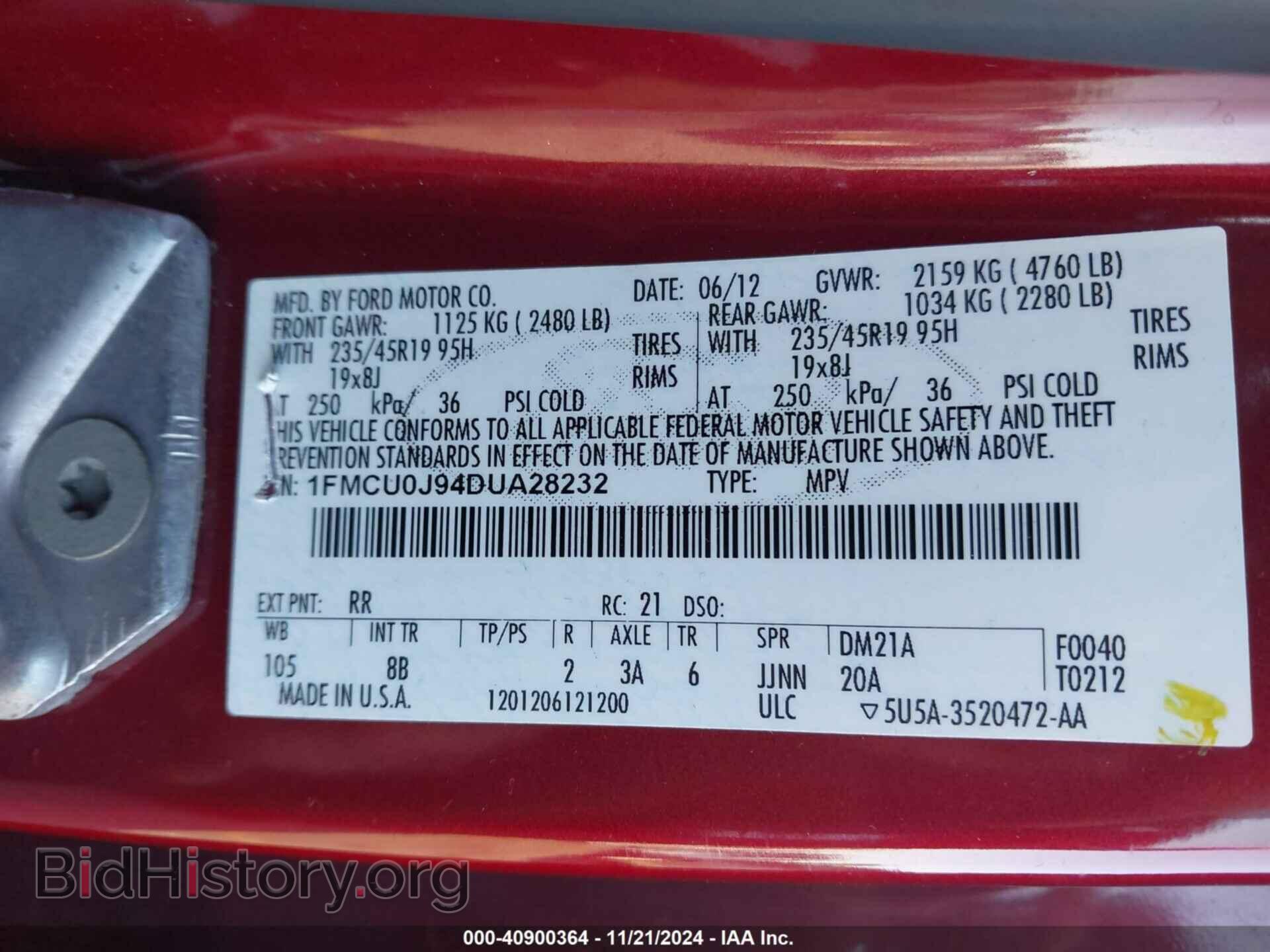2013 FORD ESCAPE - VIN: 1FMCU0J94DUA28232 - Фото 9