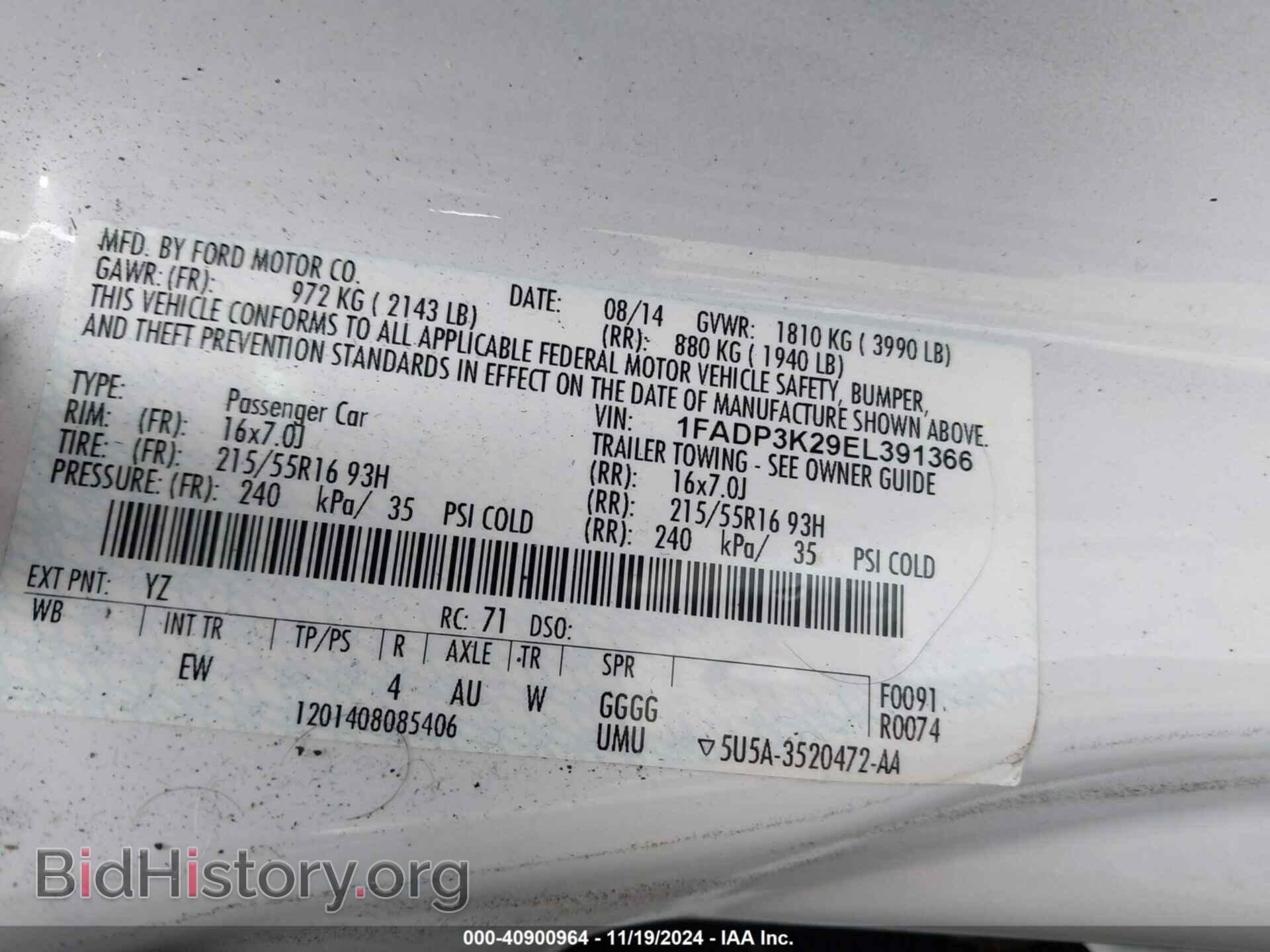 2014 FORD FOCUS - VIN: 1FADP3K29EL391366 - Фото 9