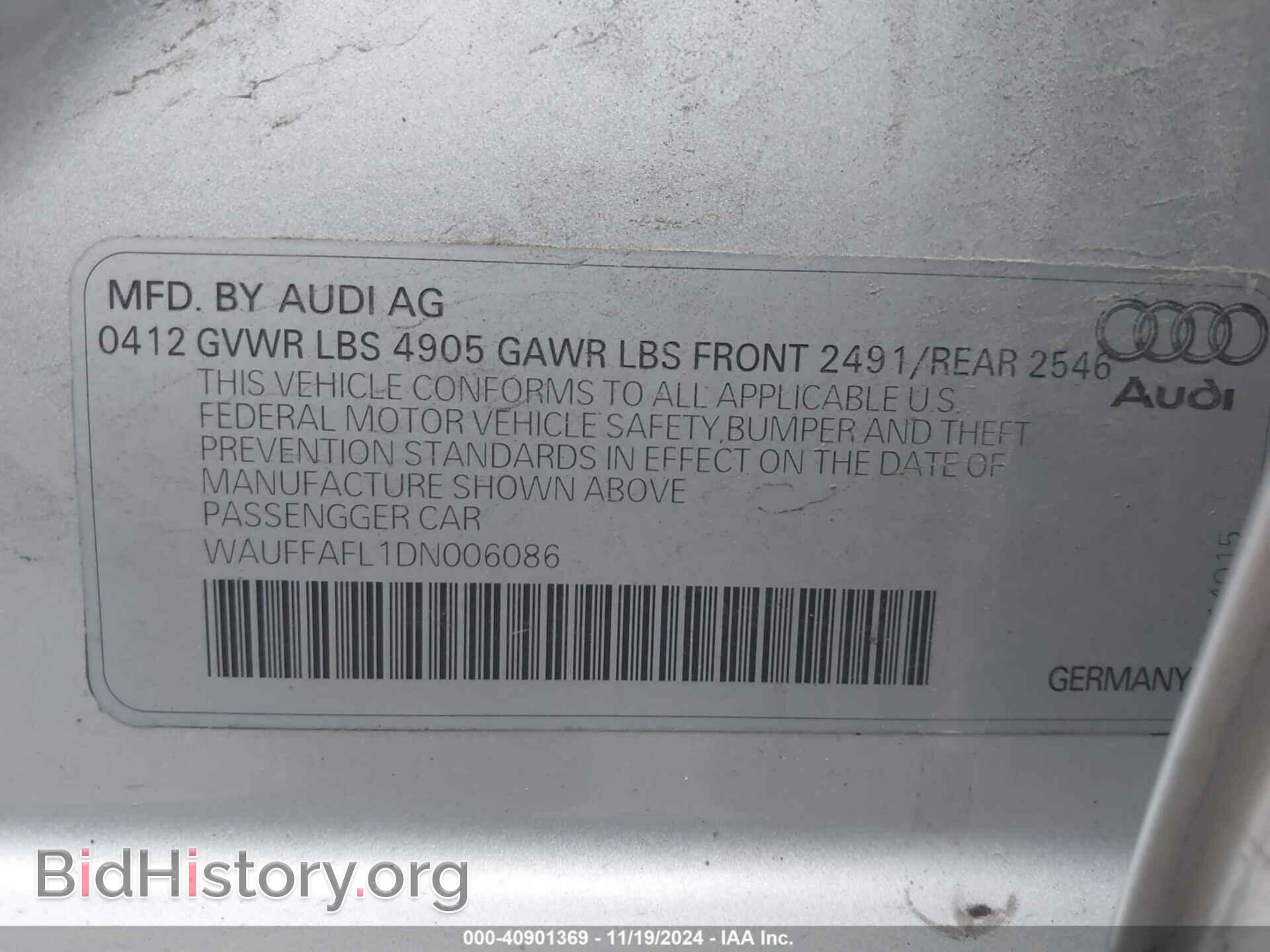 2013 AUDI A4 - VIN: WAUFFAFL1DN006086 - Фото 9