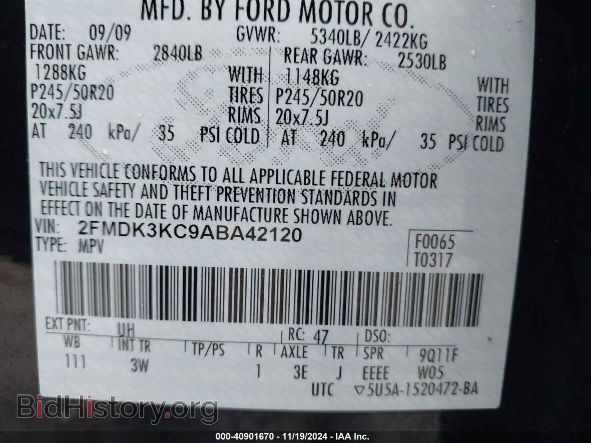 2010 FORD EDGE - VIN: 2FMDK3KC9ABA42120 - Фото 9