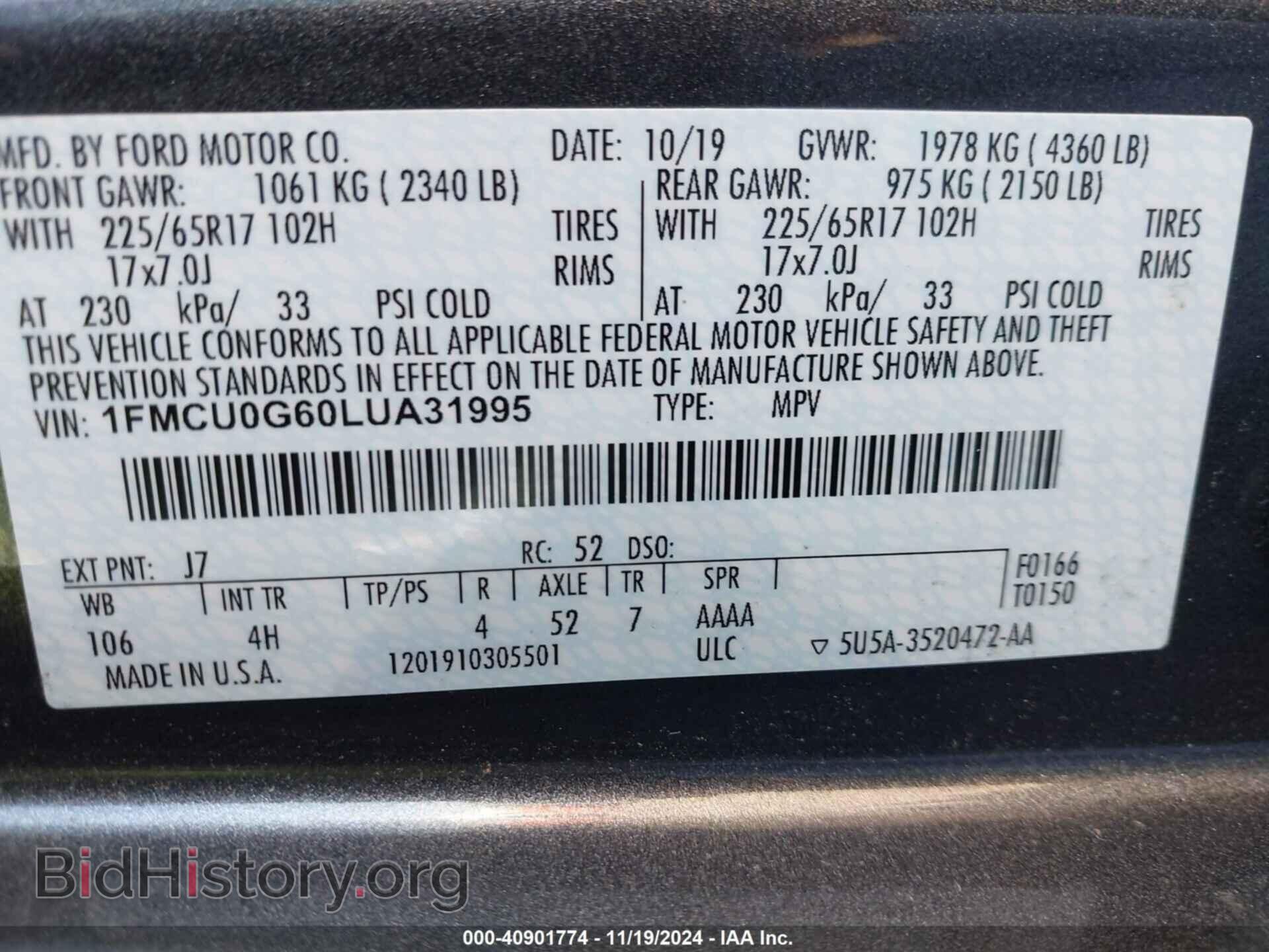 2020 FORD ESCAPE - VIN: 1FMCU0G60LUA31995 - Photo 9