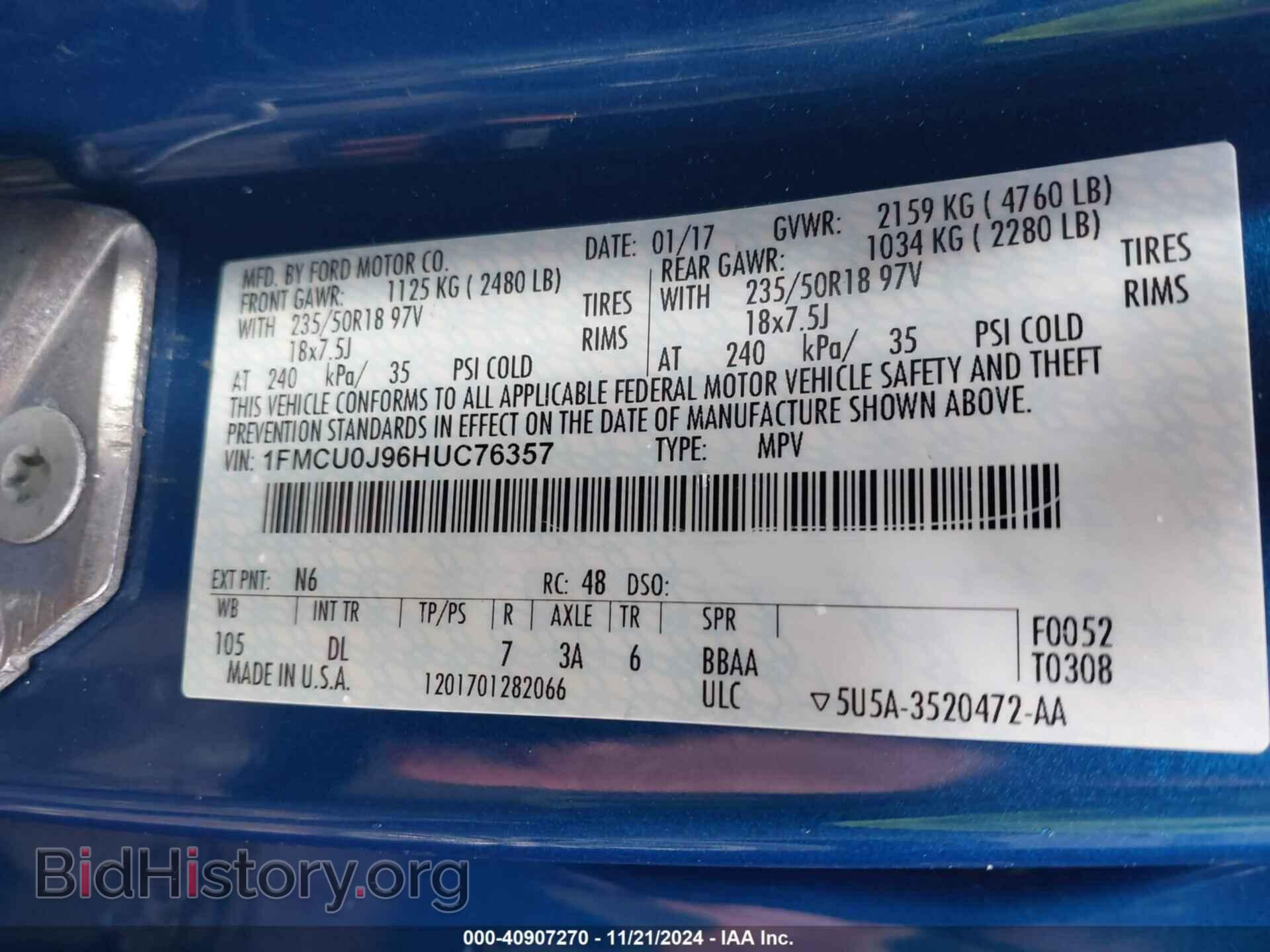 2017 FORD ESCAPE - VIN: 1FMCU0J96HUC76357 - Фото 9