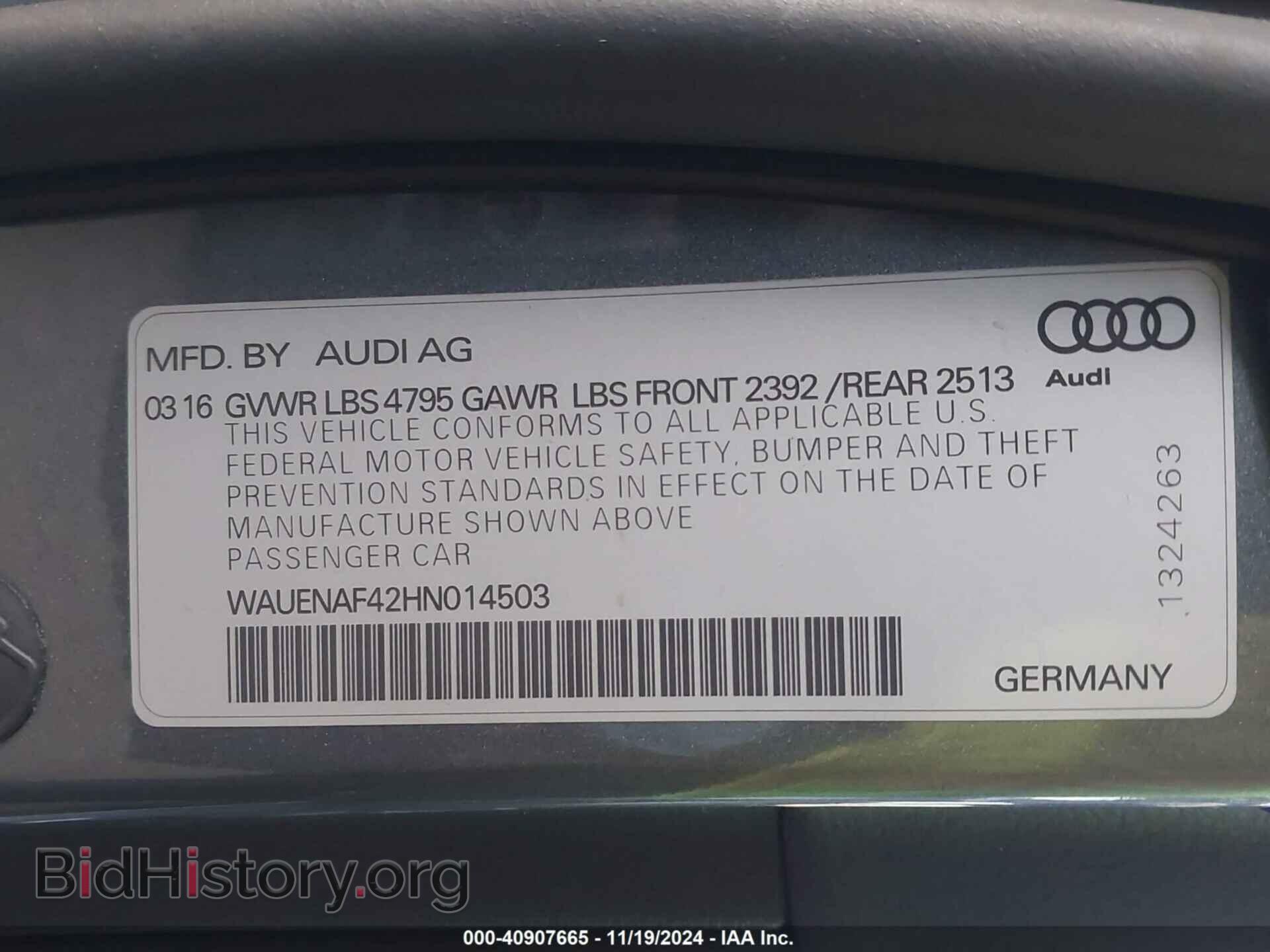 2017 AUDI A4 - VIN: WAUENAF42HN014503 - Фото 9