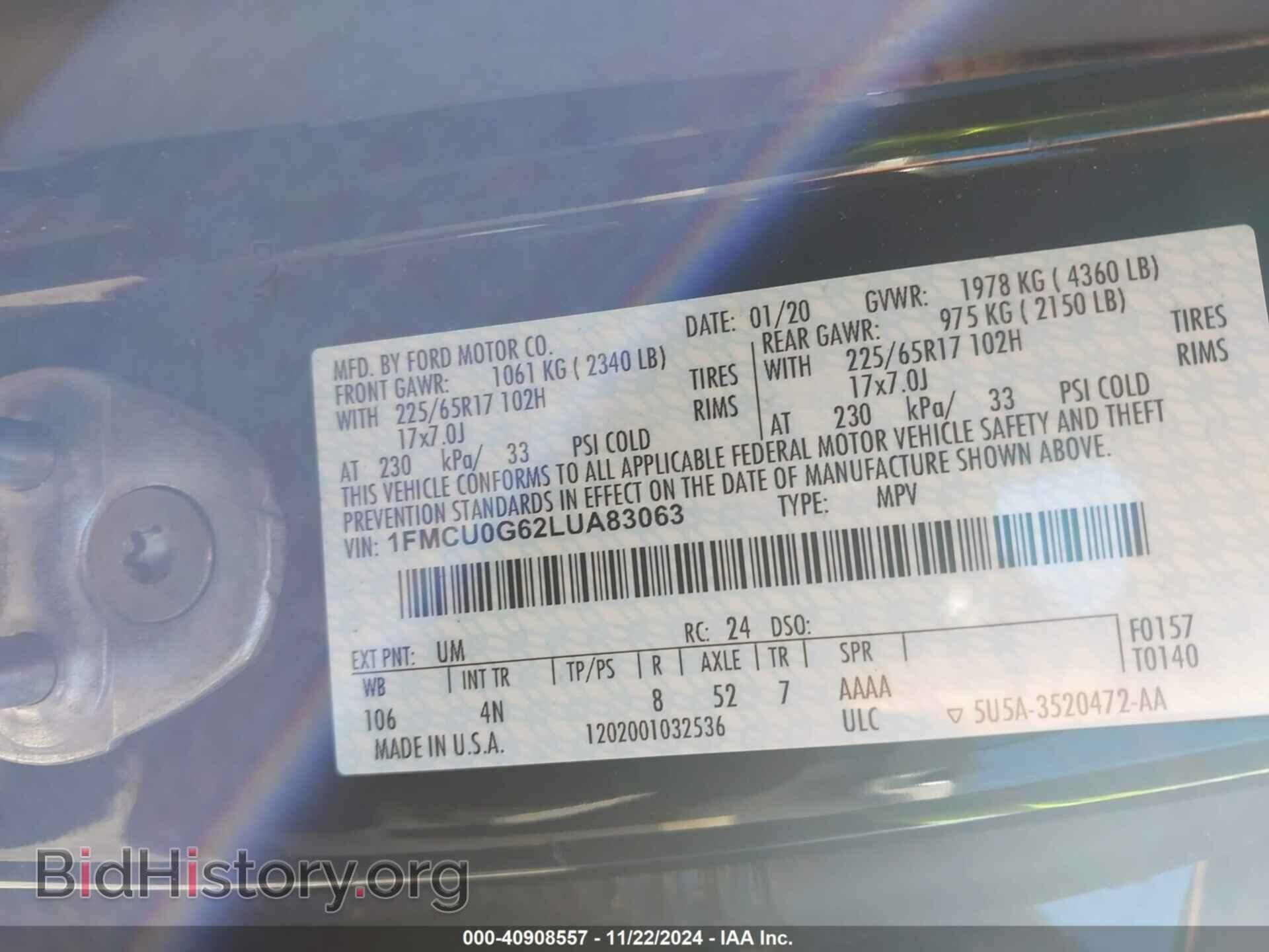 2020 FORD ESCAPE - VIN: 1FMCU0G62LUA83063 - Photo 9