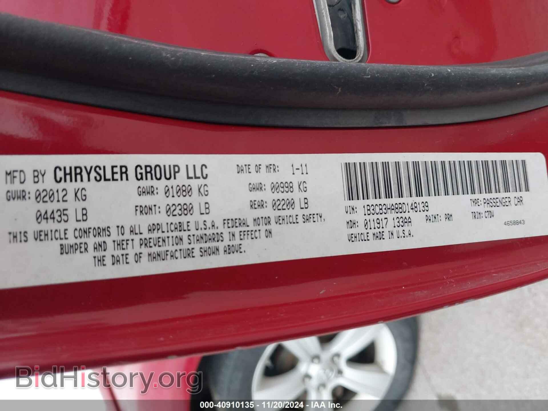 2011 DODGE CALIBER - VIN: 1B3CB3HA8BD148139 - Фото 9