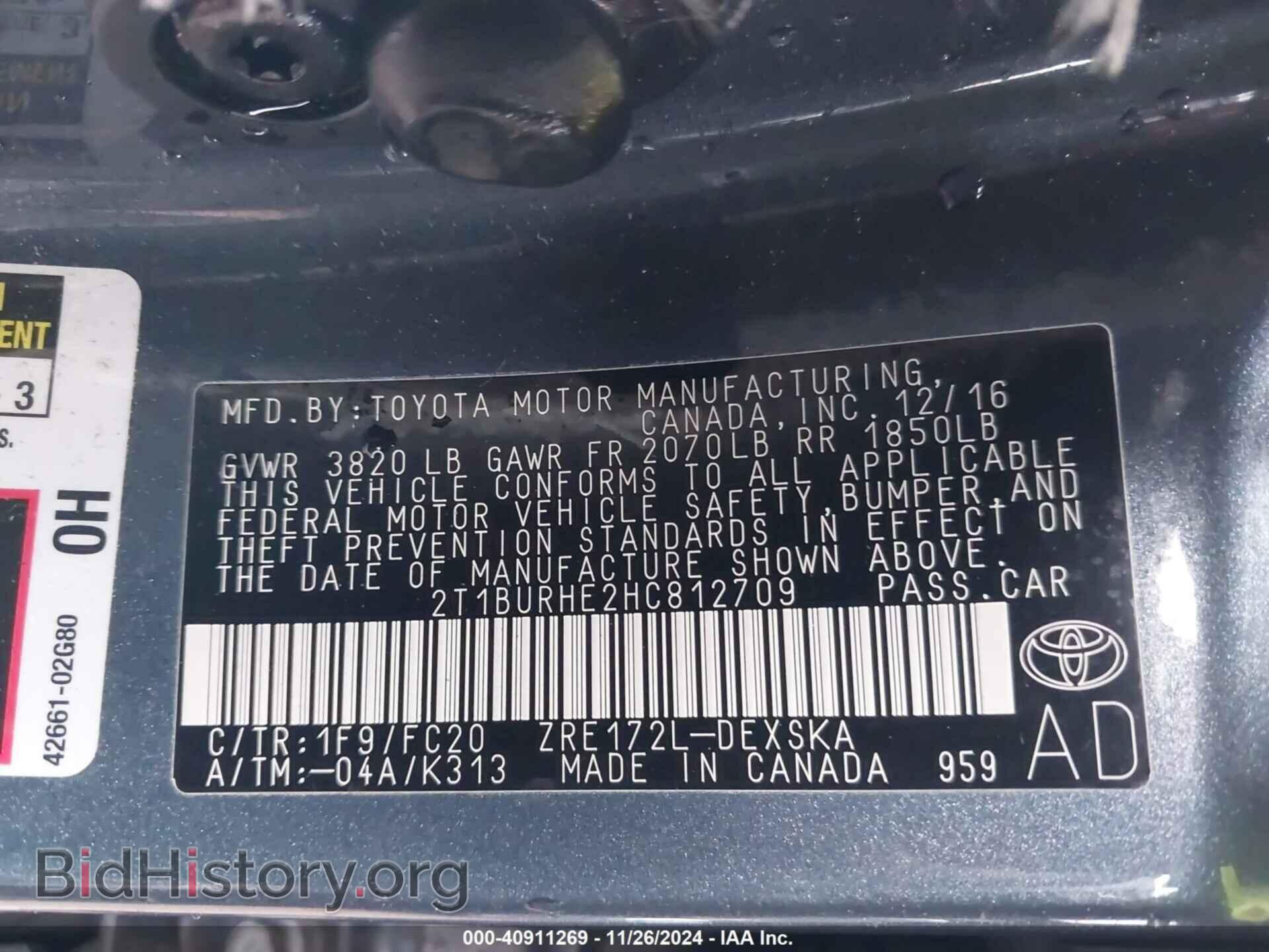 2017 TOYOTA COROLLA - VIN: 2T1BURHE2HC812709 - Фото 9