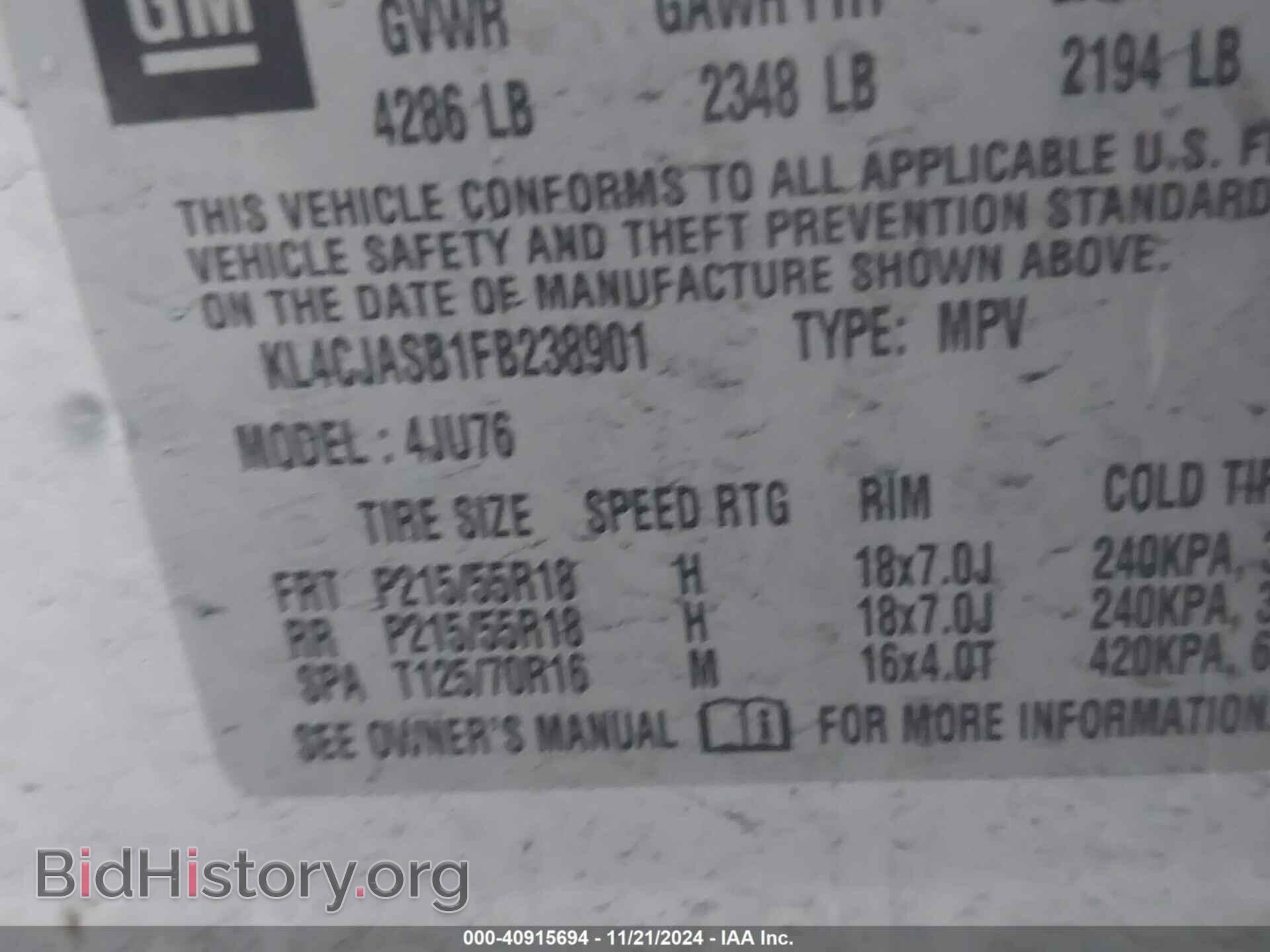 2015 BUICK ENCORE - VIN: KL4CJASB1FB238901 - Фото 9