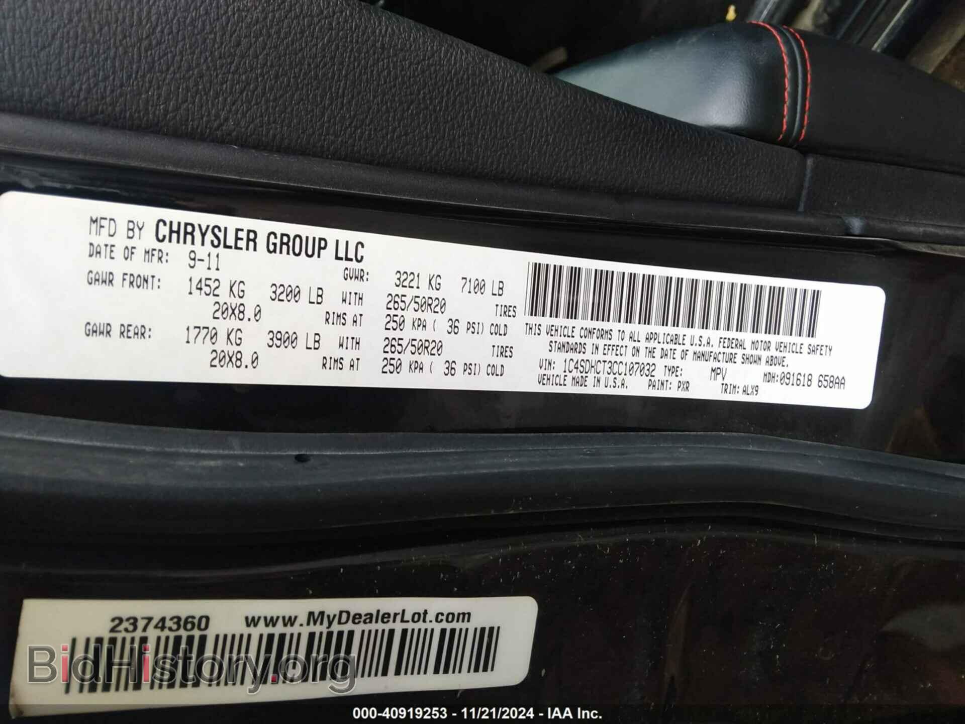2012 DODGE DURANGO - VIN: 1C4SDHCT3CC107032 - Photo 9