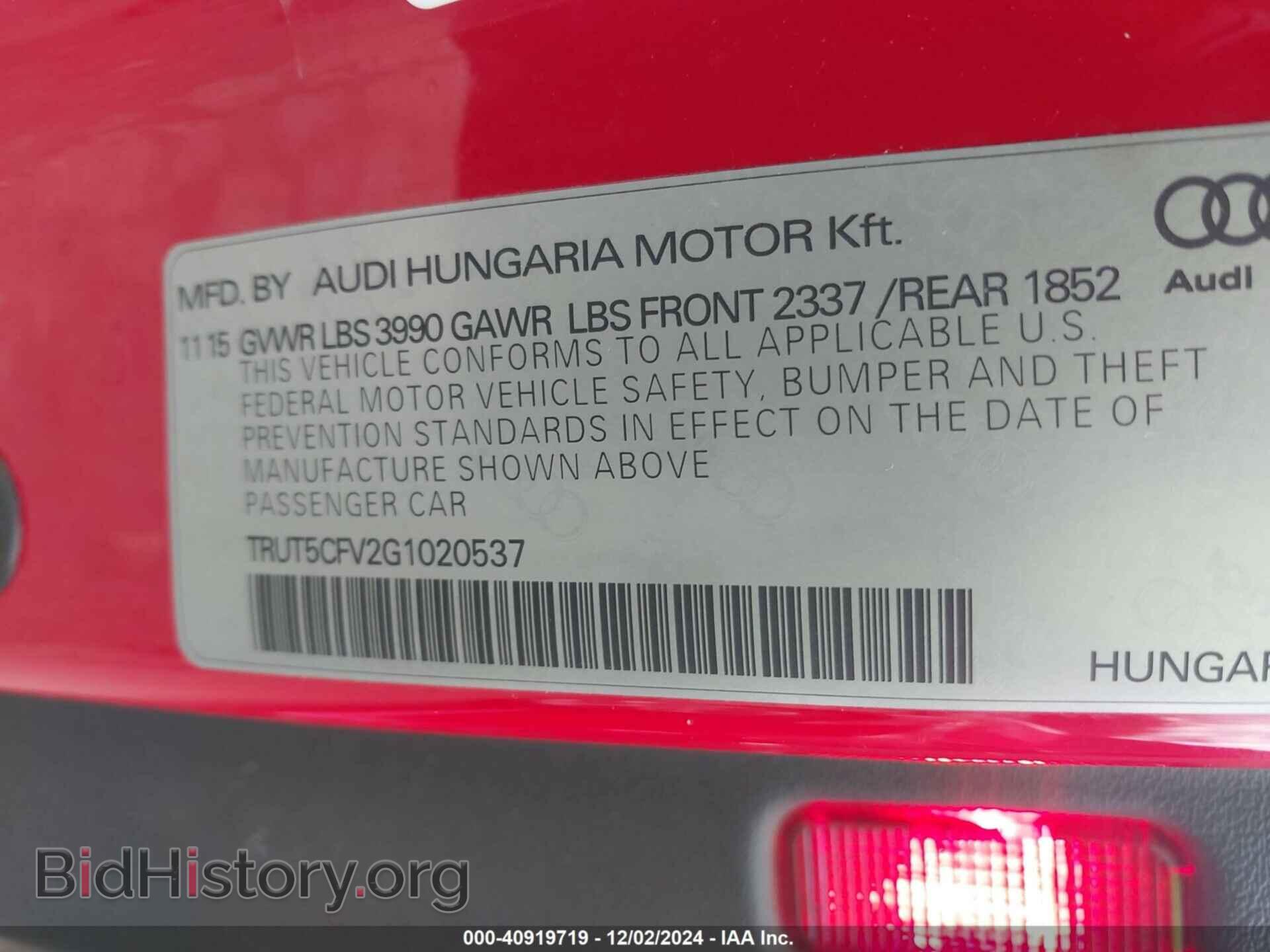 2016 AUDI TT - VIN: TRUT5CFV2G1020537 - Photo 9