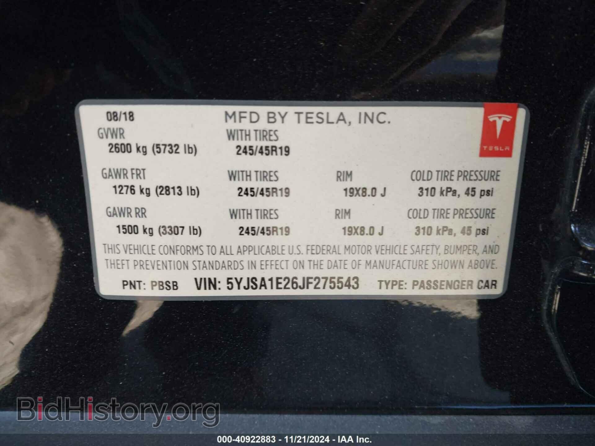 2018 TESLA MODEL S - VIN: 5YJSA1E26JF275543 - Photo 9