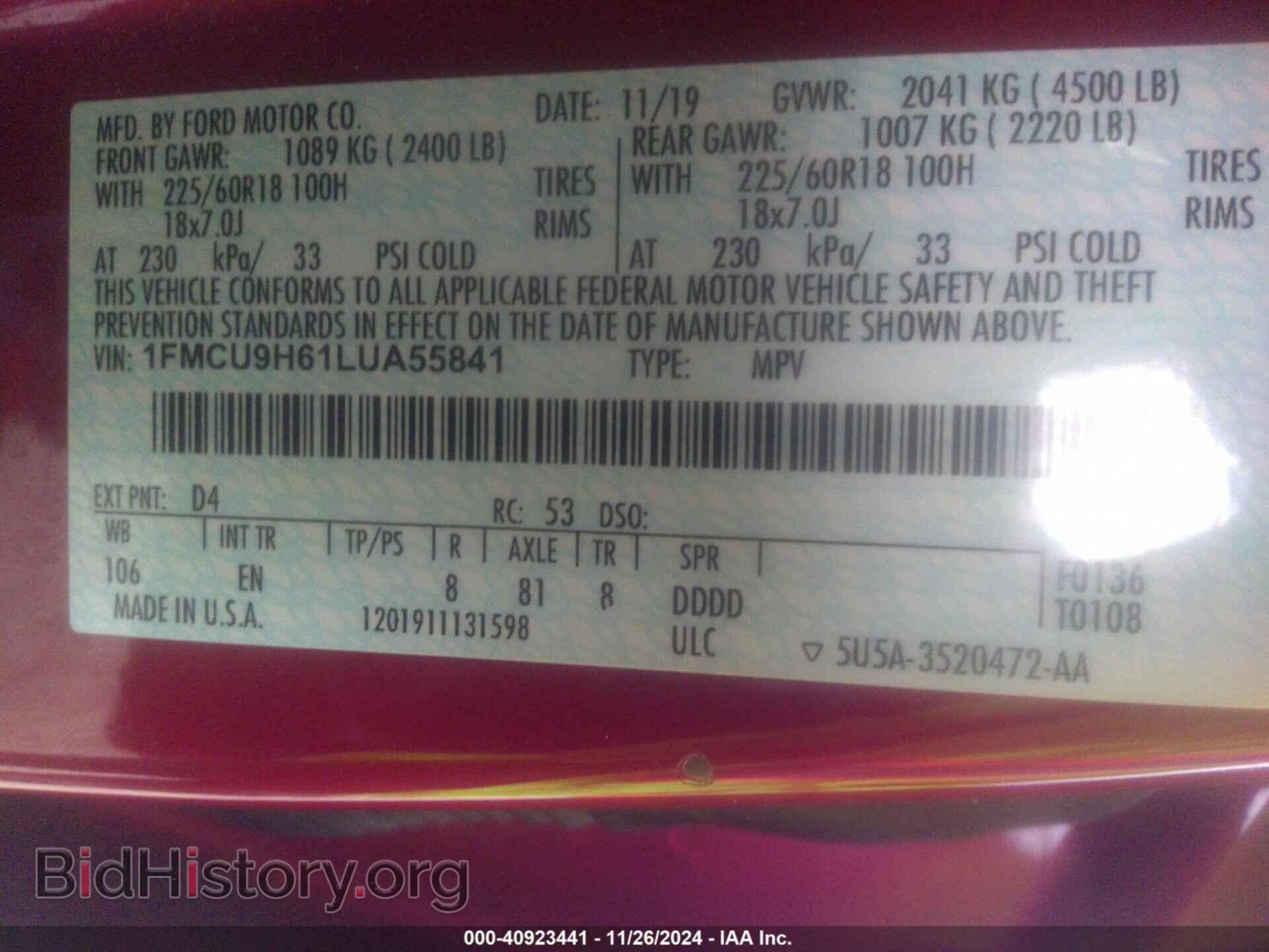 2020 FORD ESCAPE - VIN: 1FMCU9H61LUA55841 - Photo 9