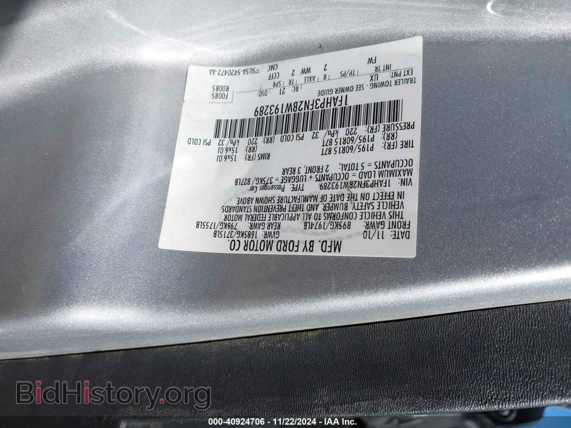 2011 FORD FOCUS - VIN: 1FAHP3FN2BW193289 - Фото 9