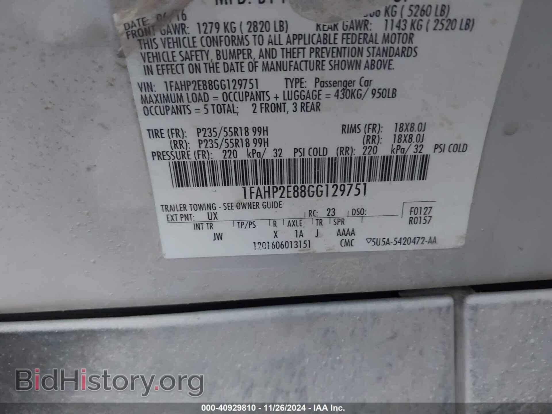 2016 FORD TAURUS - VIN: 1FAHP2E88GG129751 - Фото 9