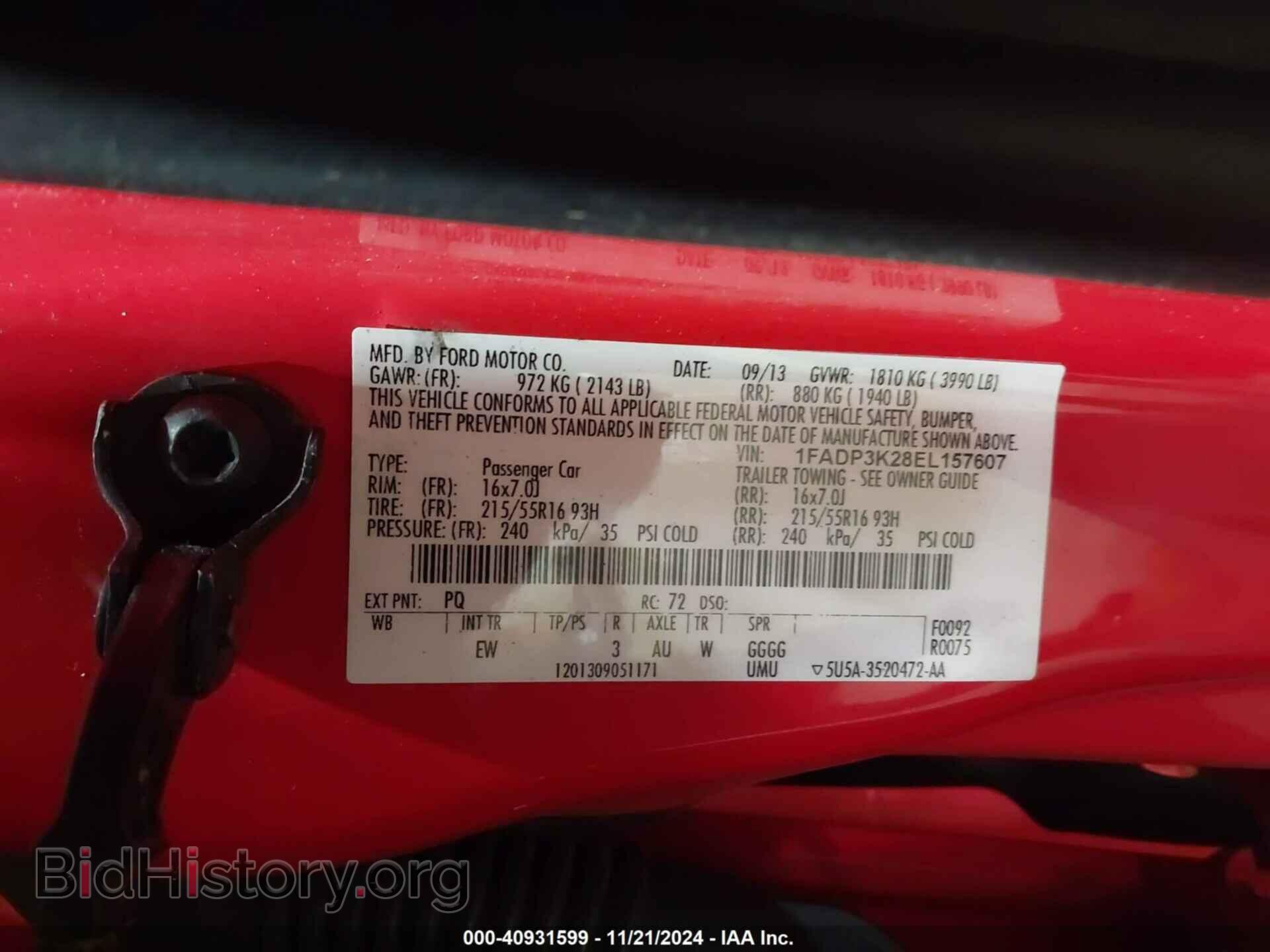2014 FORD FOCUS - VIN: 1FADP3K28EL157607 - Фото 9