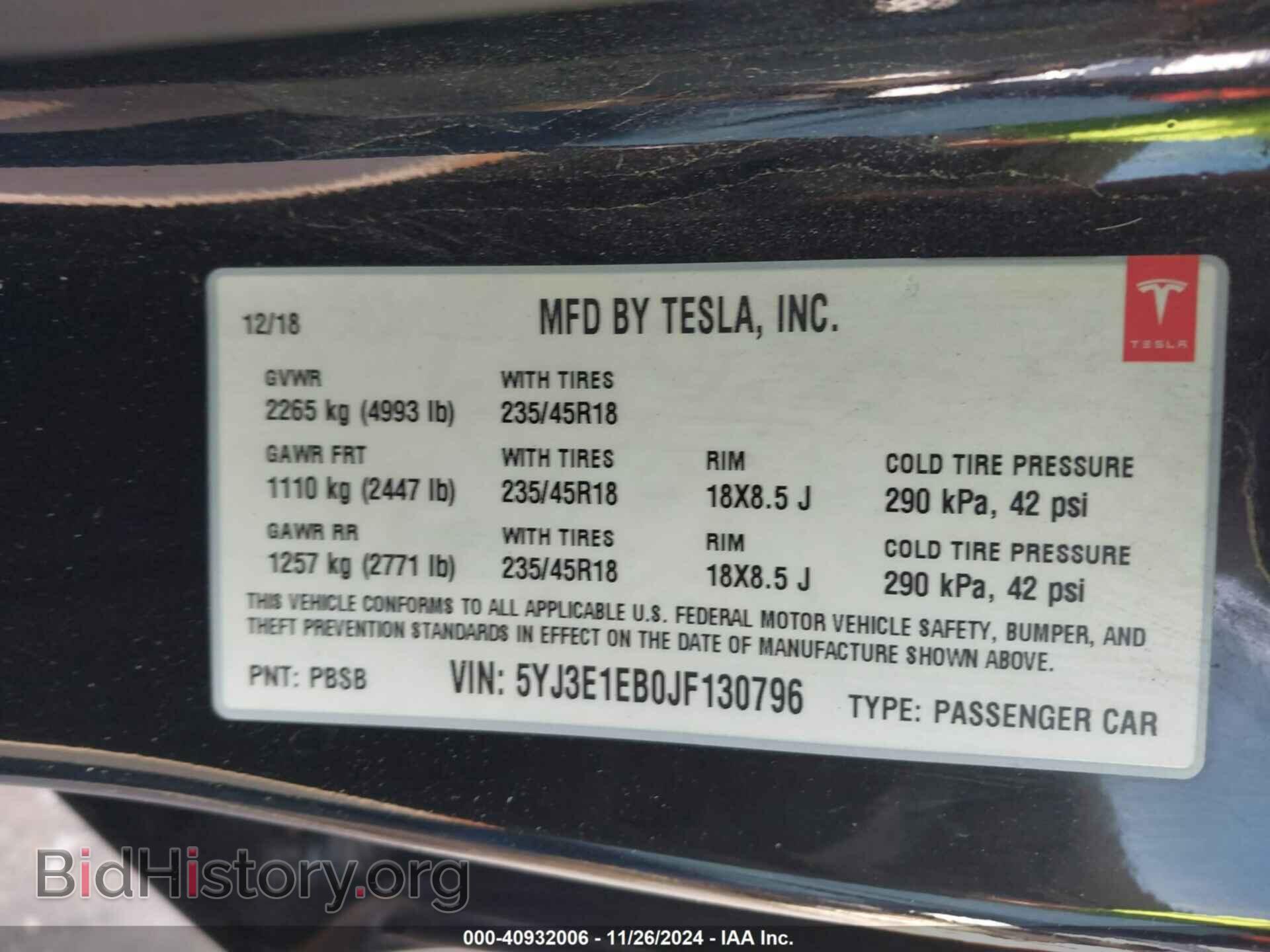 2018 TESLA MODEL 3 - VIN: 5YJ3E1EB0JF130796 - Photo 9