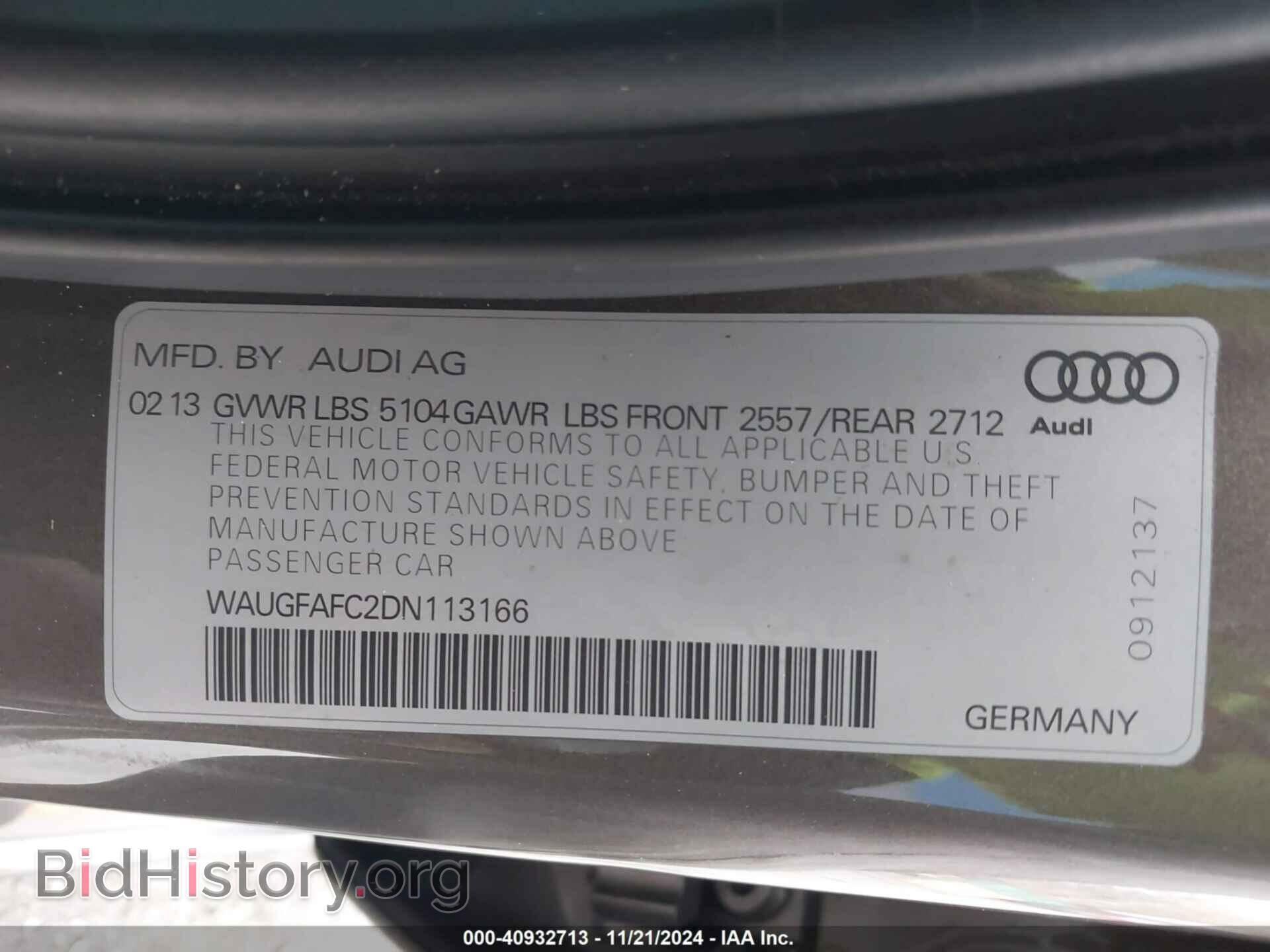 2013 AUDI A6 - VIN: WAUGFAFC2DN113166 - Фото 9