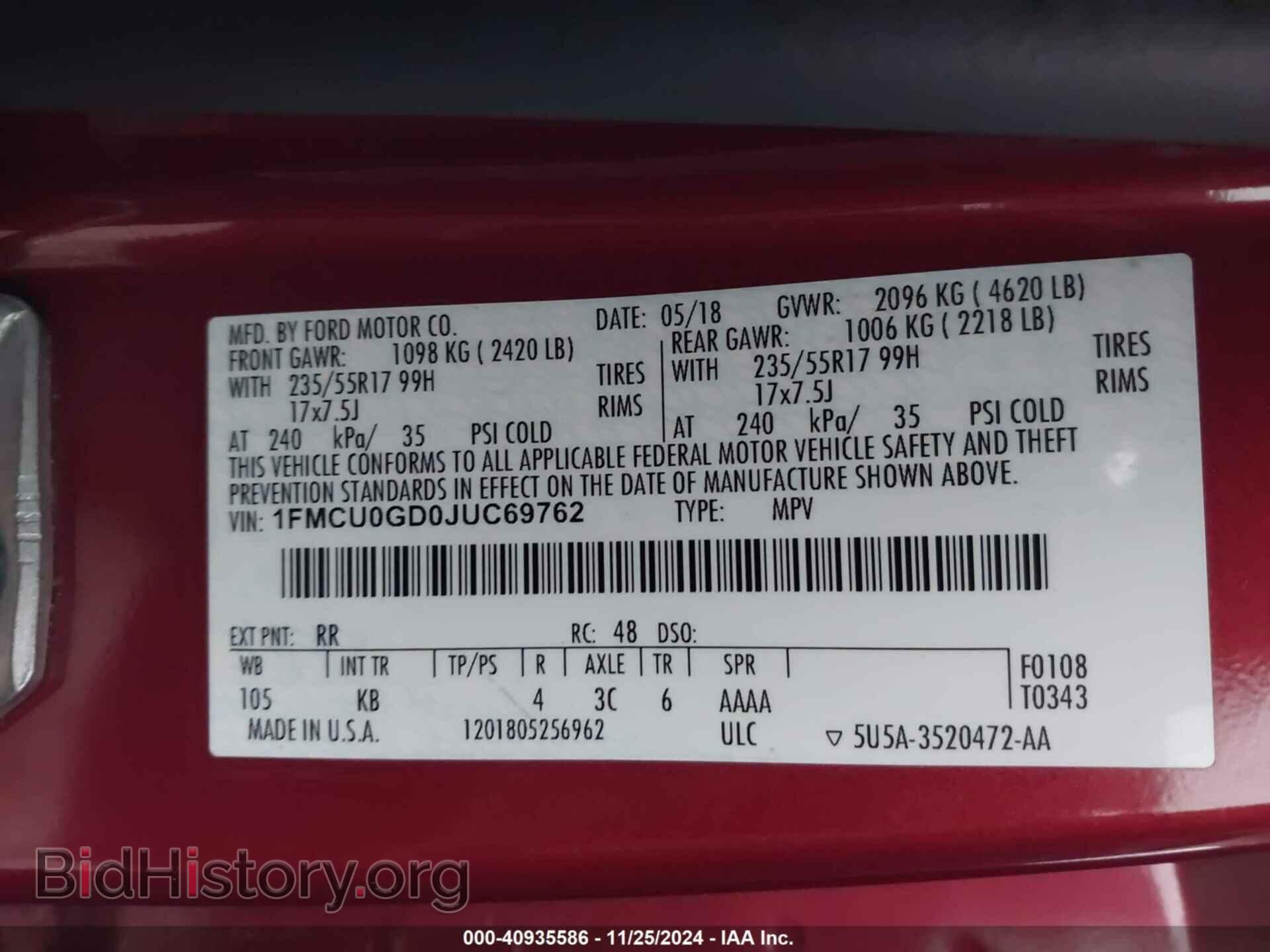 2018 FORD ESCAPE - VIN: 1FMCU0GD0JUC69762 - Фото 9