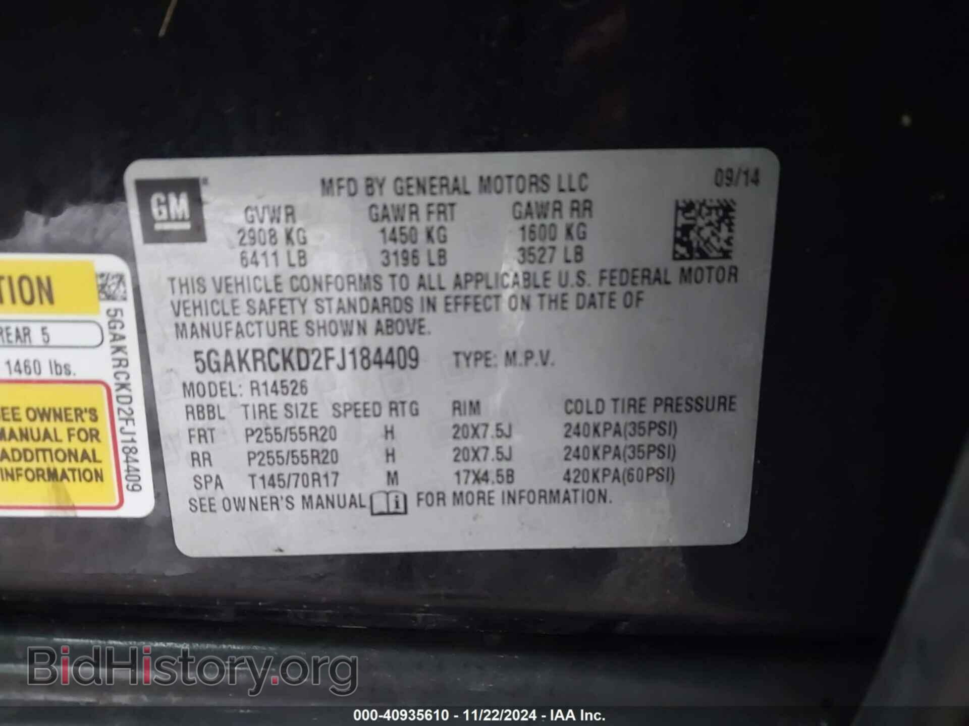 2015 BUICK ENCLAVE - VIN: 5GAKRCKD2FJ184409 - Photo 9
