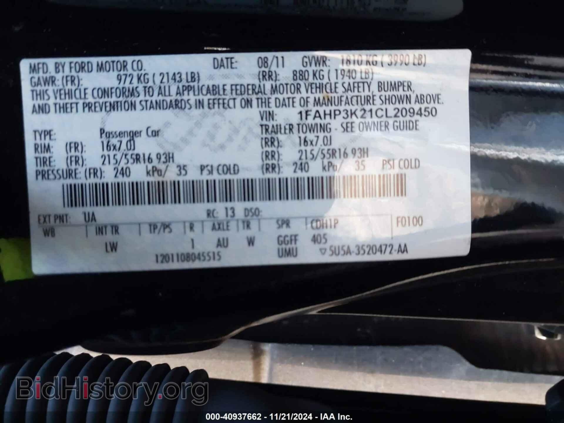 2012 FORD FOCUS - VIN: 1FAHP3K21CL209450 - Фото 9