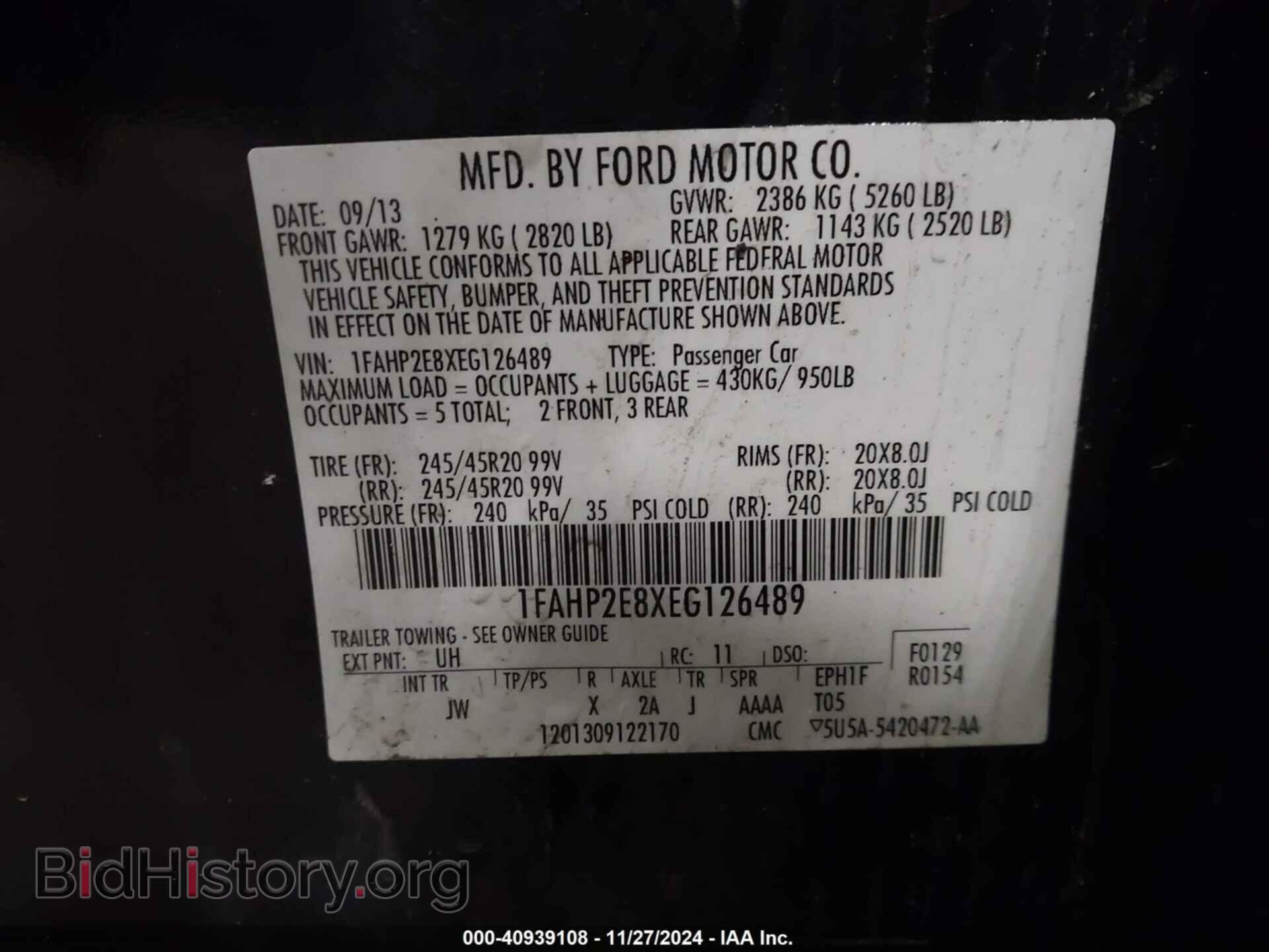2014 FORD TAURUS - VIN: 1FAHP2E8XEG126489 - Фото 9