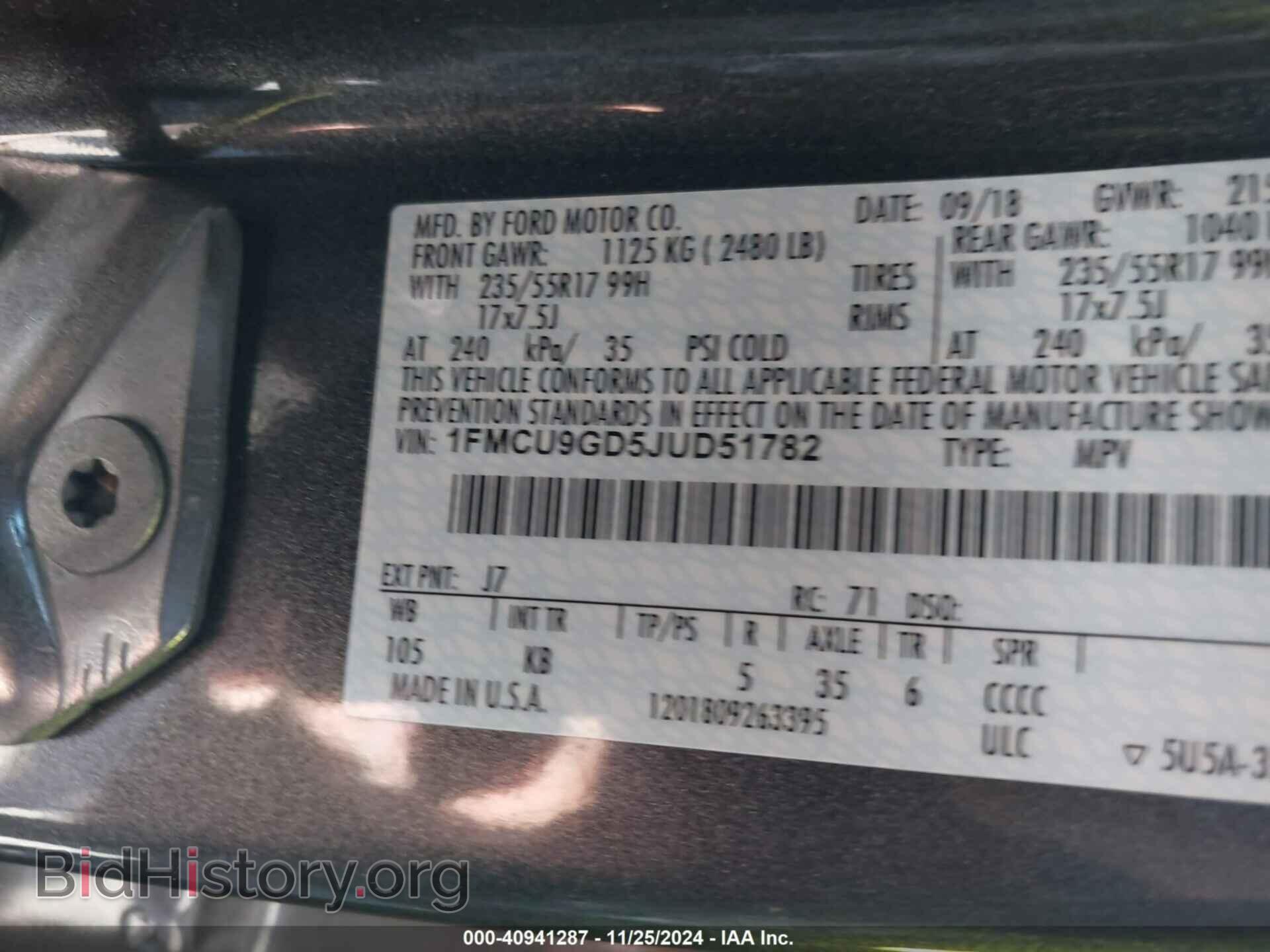 2018 FORD ESCAPE - VIN: 1FMCU9GD5JUD51782 - Фото 9