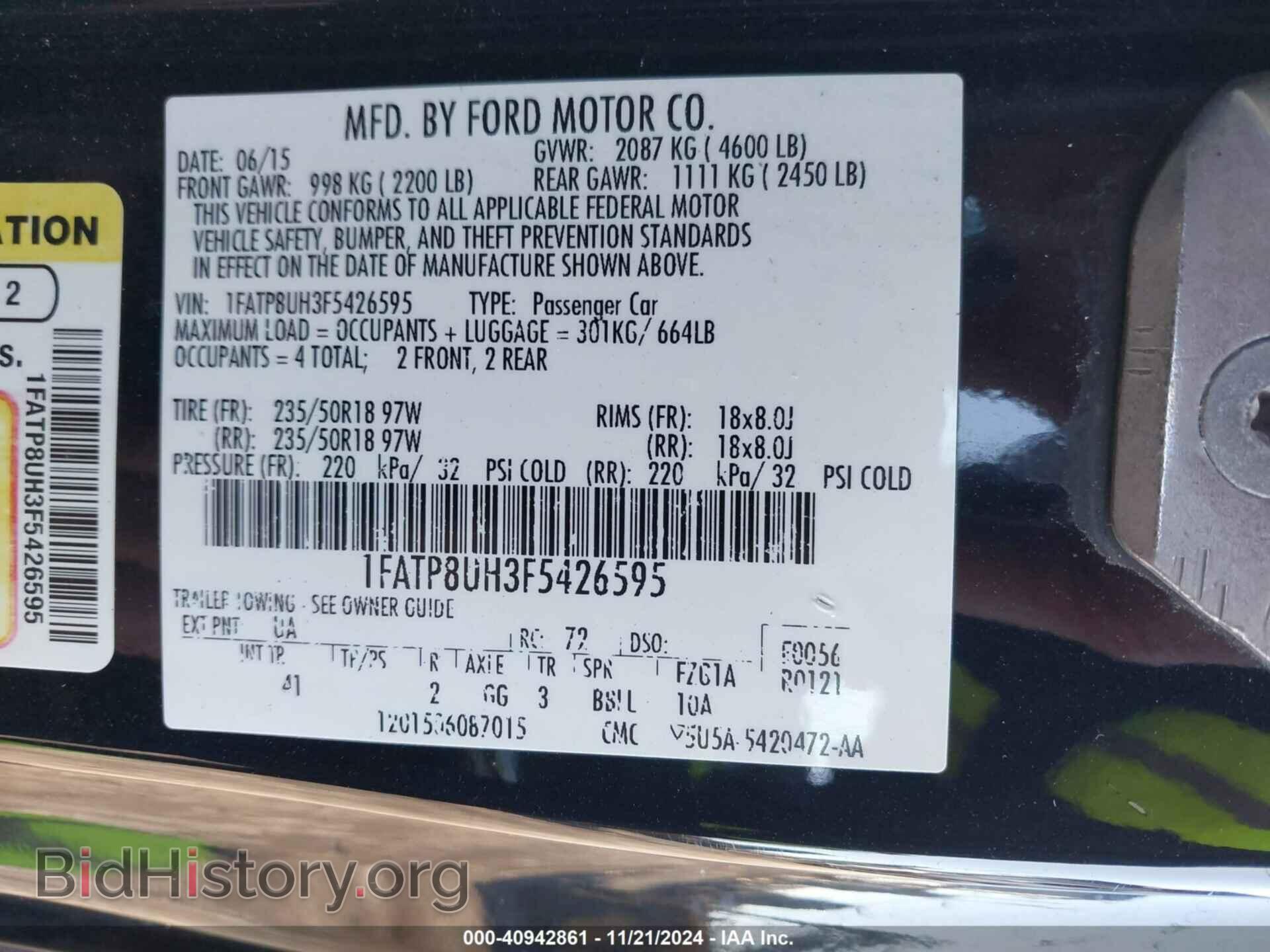 2015 FORD MUSTANG - VIN: 1FATP8UH3F5426595 - Фото 9