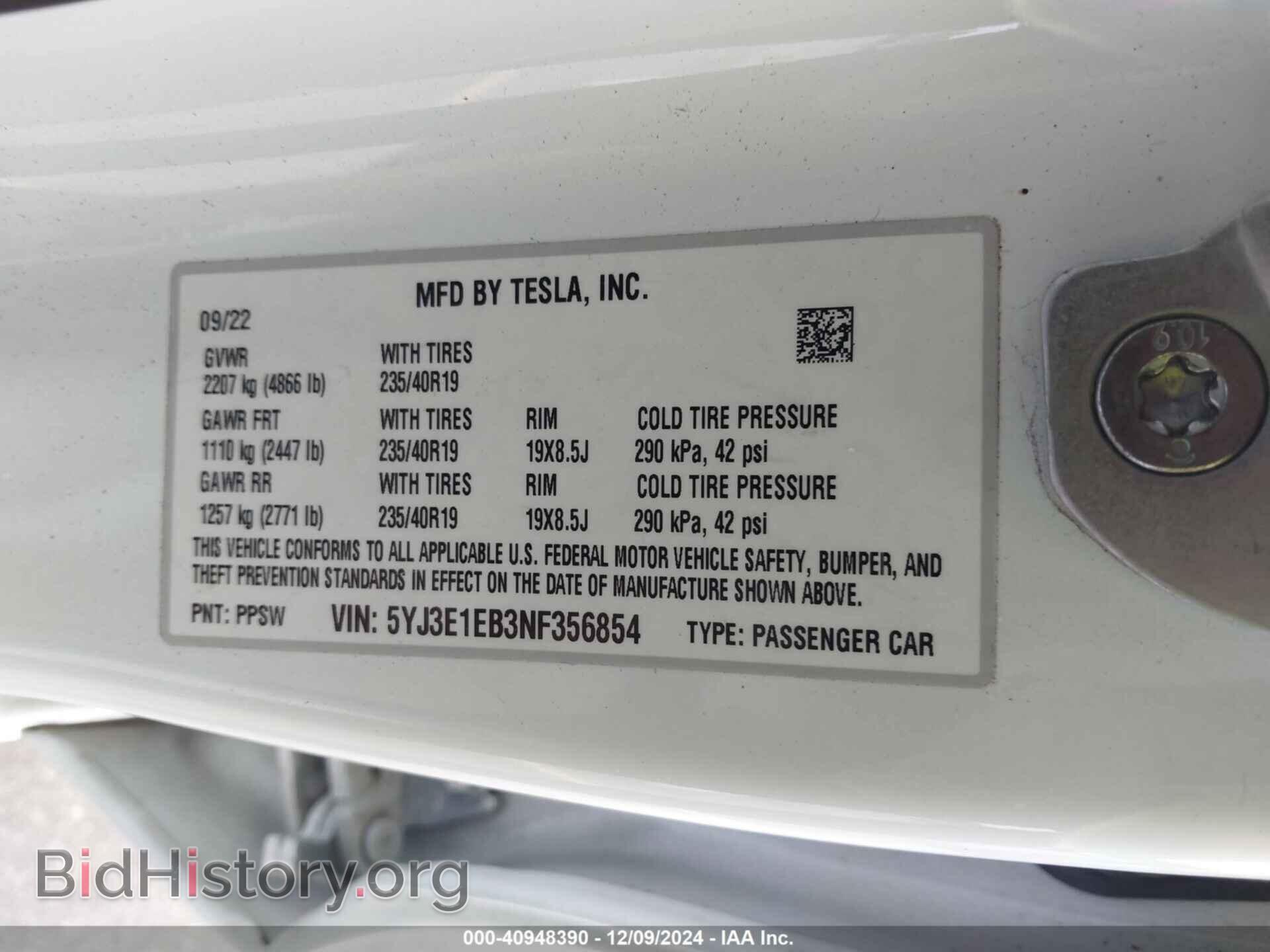 2022 TESLA MODEL 3 - VIN: 5YJ3E1EB3NF356854 - Фото 9