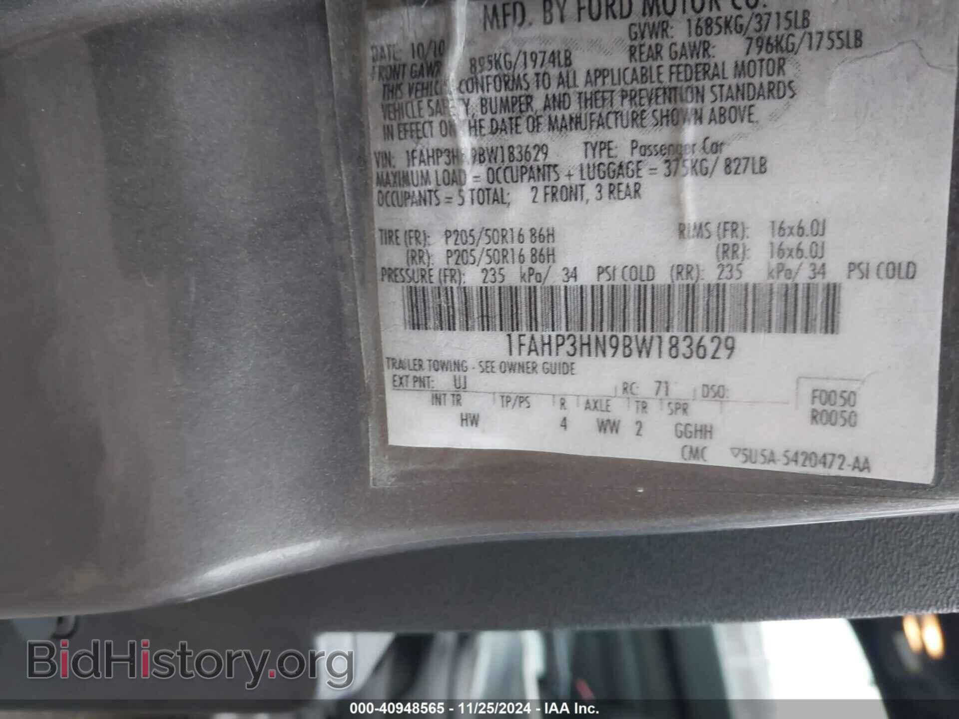 2011 FORD FOCUS - VIN: 1FAHP3HN9BW183629 - Фото 9